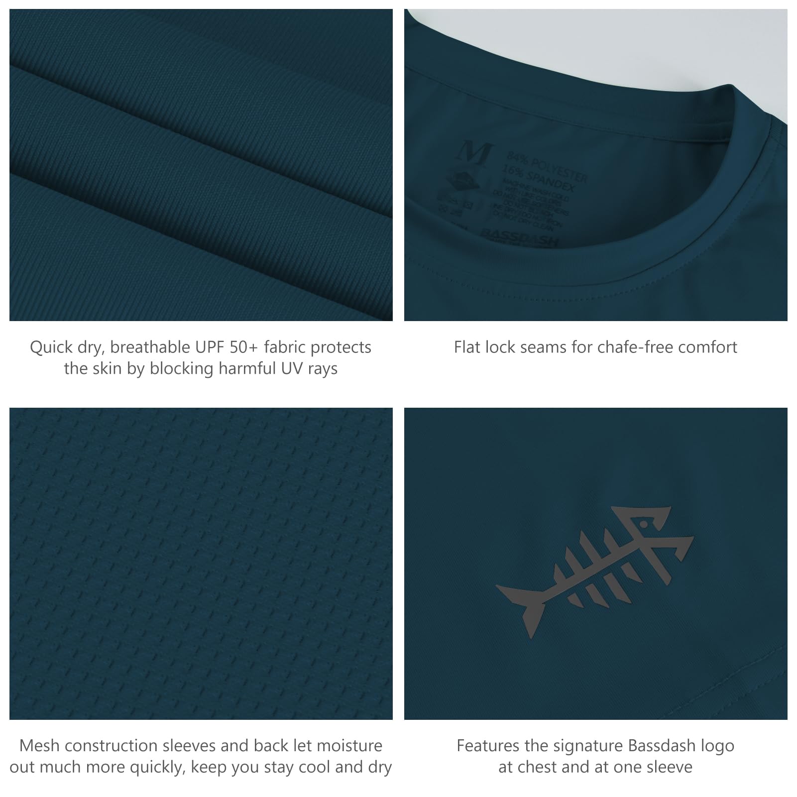 Bassdash - Maglietta da Uomo, con Protezione Solare UPF 50+, Maglietta a Maniche Corte da Pesca