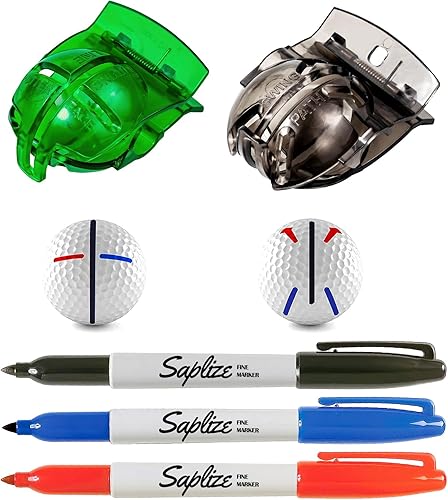 SAPLIZE Marcador de pelota de golf de alta precisión con 3 marcadores permanentes Sharpie, plantillas de marcado de pelotas de golf, herramienta de
