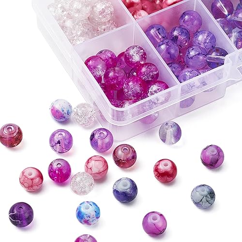 Miniatura 5 de Huisipool 200 cuentas de vidrio de 10 colores para fabricación de joyas, cuentas sueltas espaciadoras redondas de 0.315 pulgadas utilizadas para