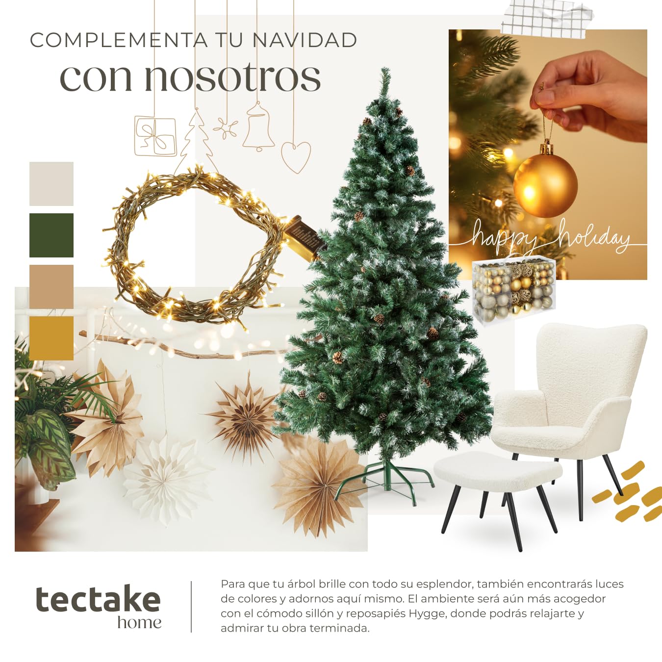 TecTake® Árbol de Navidad Artificial Abeto con Soporte Metálico Plegable y Topes, 180cm y 705 Ramas, Verde
