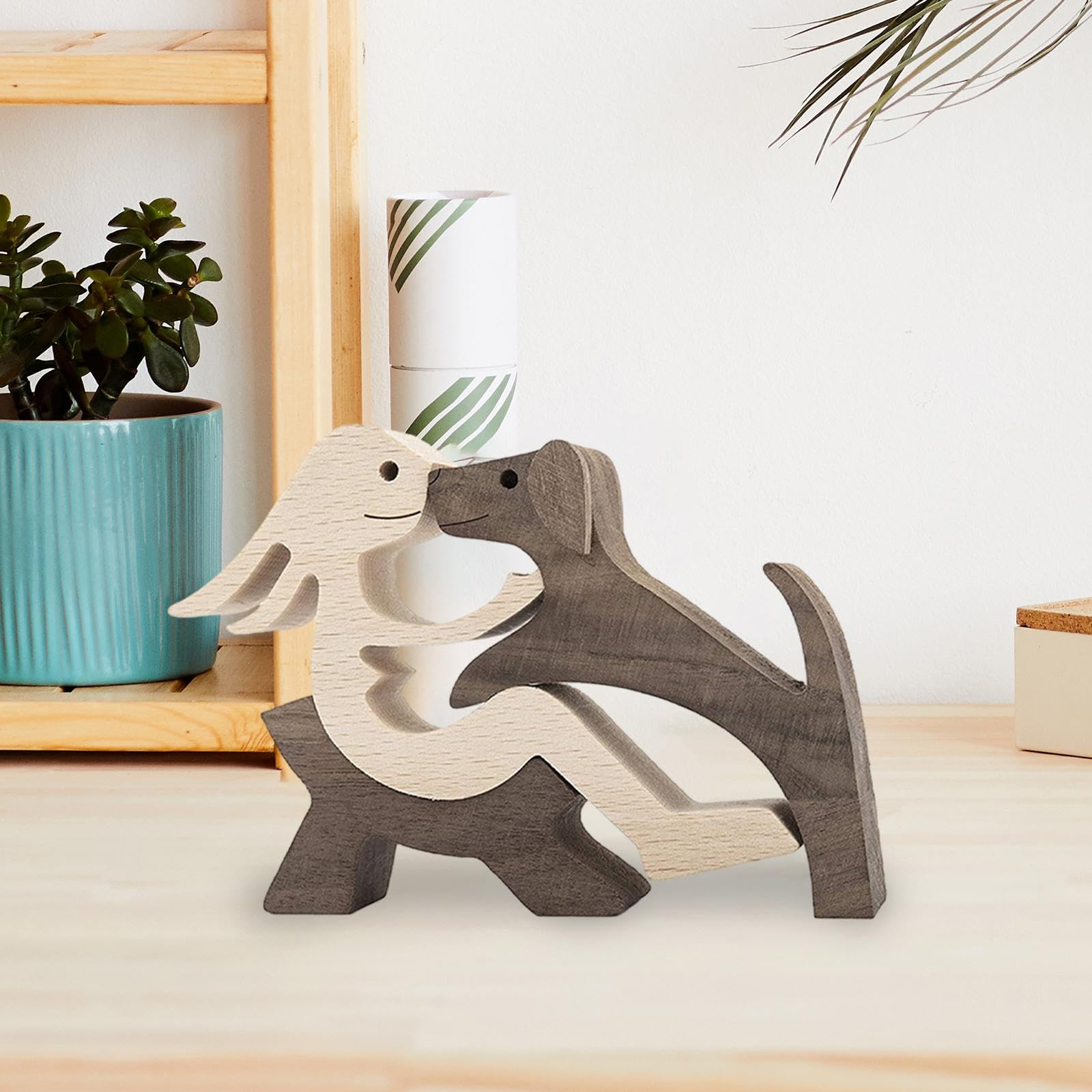 Handgeschnitzte Holzfigur – Frau Mit Hund Als Dekorative Skulptur Für Zuhause