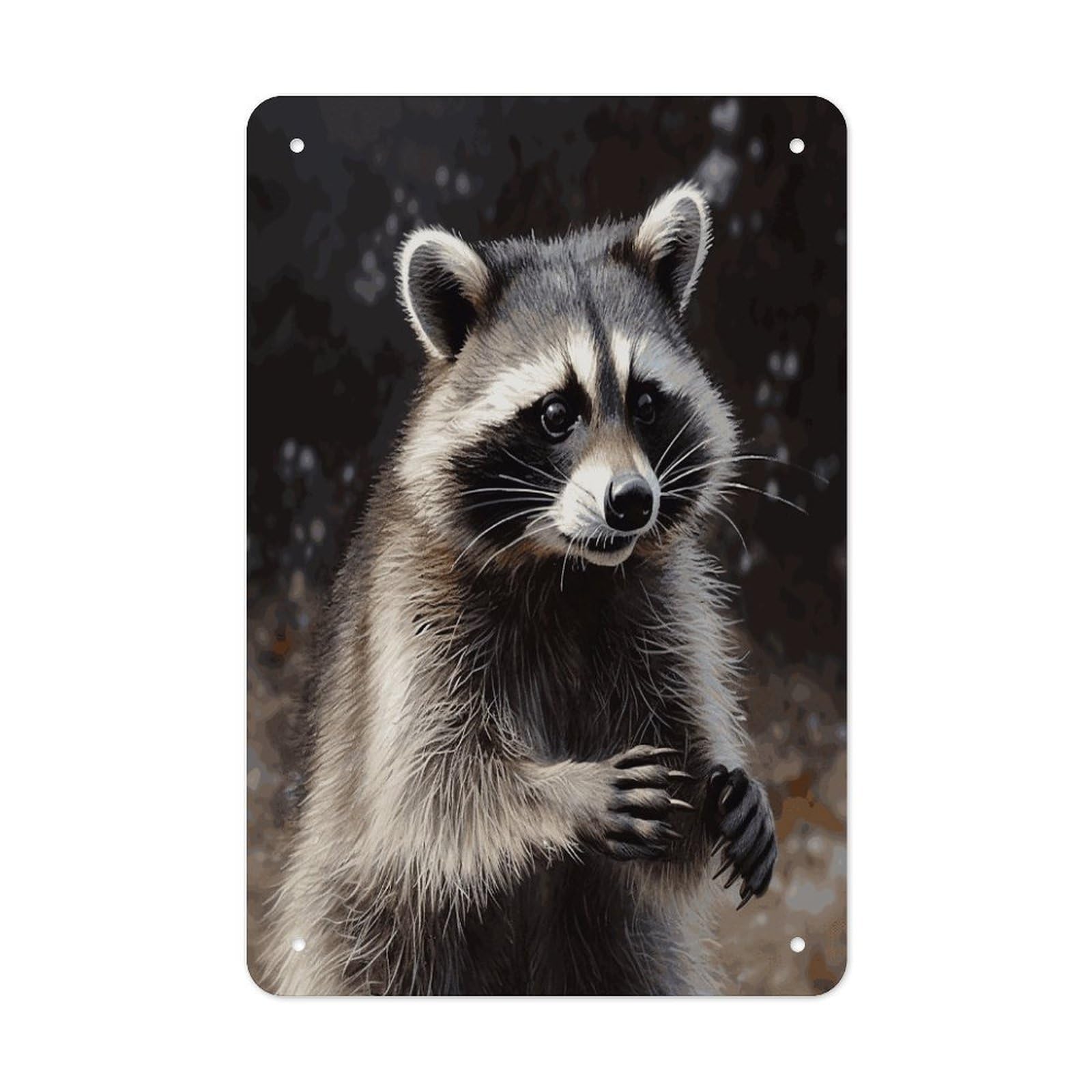 LDGSUPH Raccoon Wall Art Prints Folded Edge Iron Sheet Painting with Holes for Wall Prints Decorative Picture Metal Signboard Decor Painting for Outdoor Indoor Wall Decor