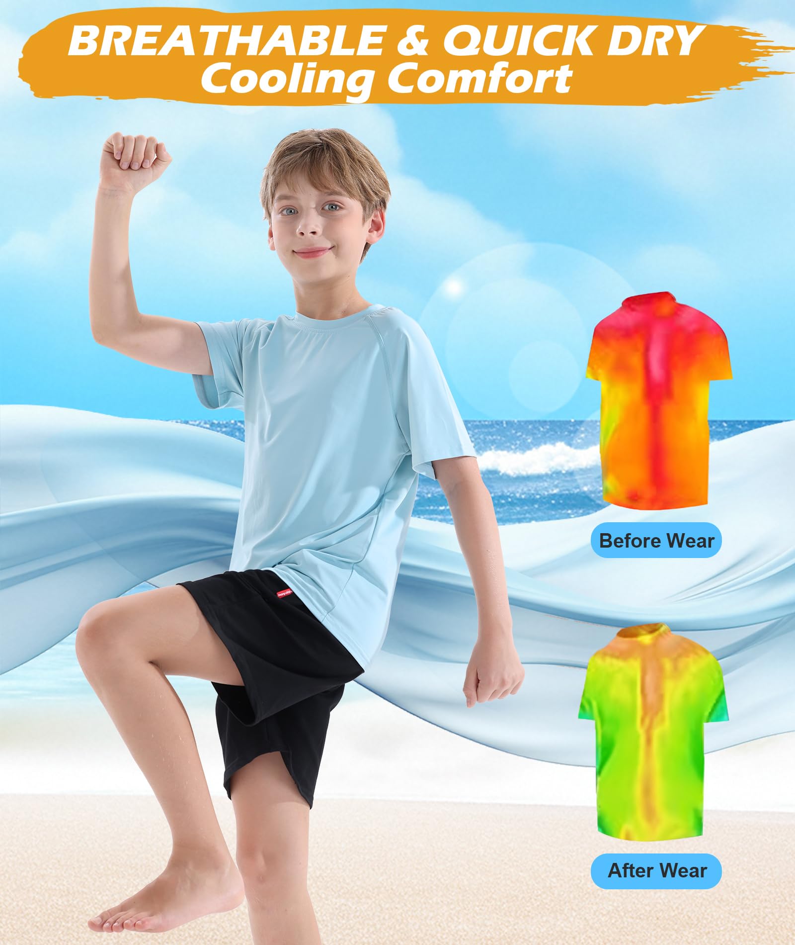 Zoofly 3 Stück Jungen Kurzarm Rashguard Shirt mit UPF 50+ Schutz Kinder UV Schwimmshirt Schnelltrocknend