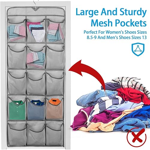 Miniatura 6 de Organizador de zapatos colgante de 30 piezas, 30 bolsillos grandes, estantes de almacenamiento de armario colgantes de doble cara con colgador