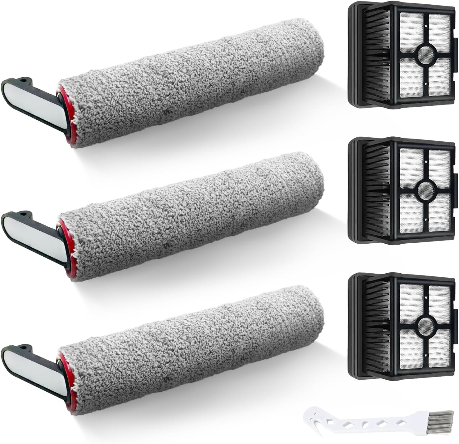 7 Pcs Replacement Accessories Kit Compatible with Dreame H12 Pro,G10 Pro,H12 Dual,Includes 3 Roller Brushes & 3 HEPA Filters & 1 Cleaning Brush,Anti-Tangle Wet Dry Vacuum Parts for Floor Tile Carpet