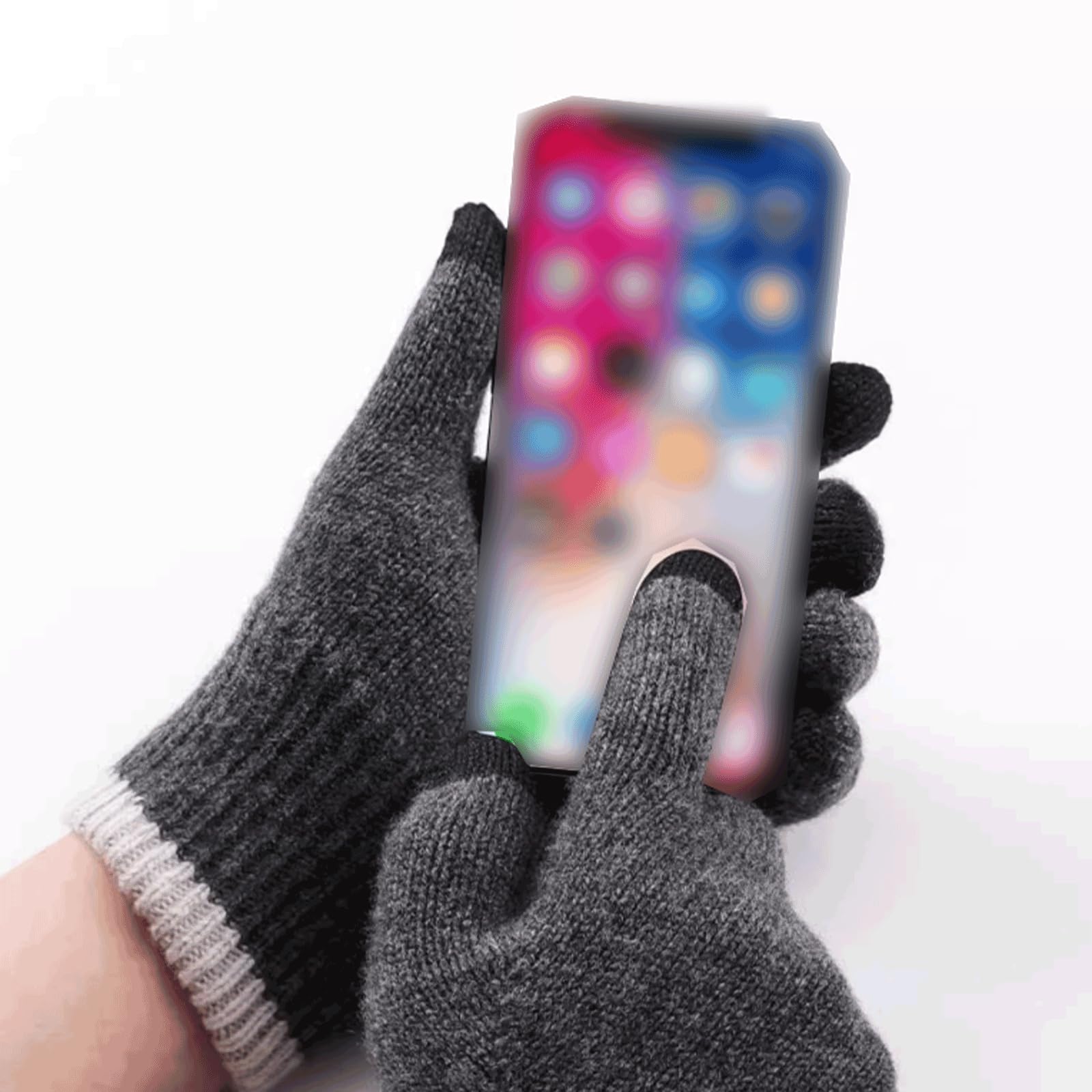 Cálido Mitones de Lana con Dedos para Pantalla táctil, Guantes Tejidos con Forro de Lana, Guantes Deportivos térmicos, Guantes con puños elásticos para Hombres y Mujeres cómodo