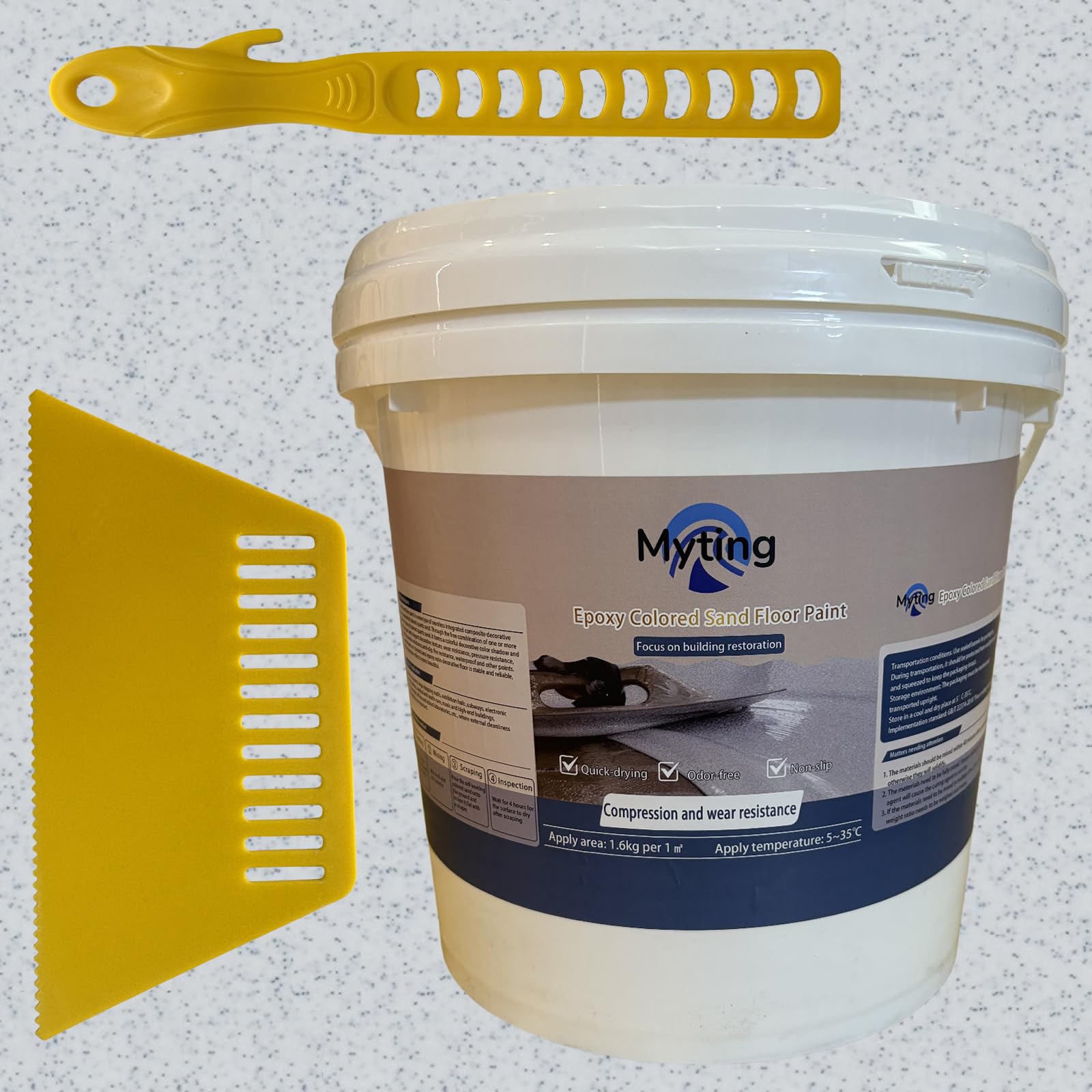 Epoxy Colored Sand Floor Paint, Epoxy Floor Paint High Gloss Marble Effect Coating for Indoor and Outdoor, Wear-resistant and non-slip Self-leveling Coating White 176OZ(5KG)