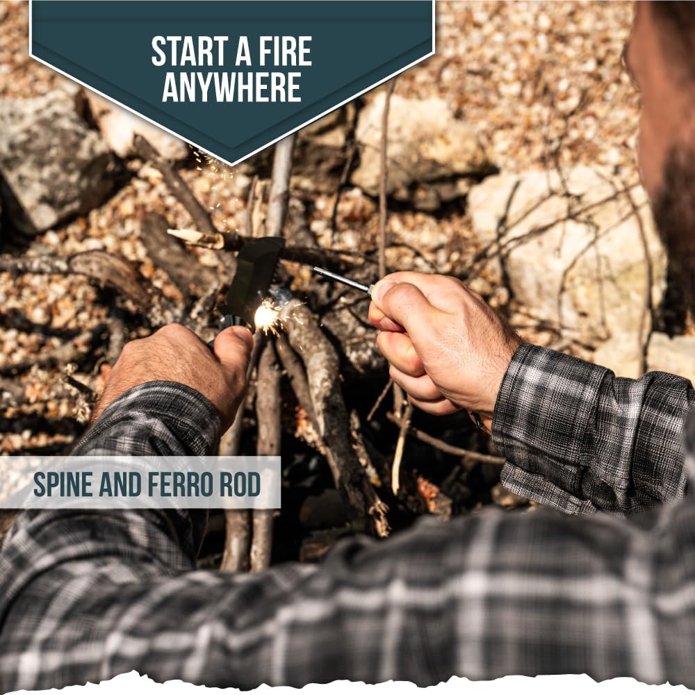 Holtzman's Gorilla Survival Baby Tracker Fixed Blade Hunting & Camping Knife with Fire Starter and Complete Tactical Survival Kit (Grey)