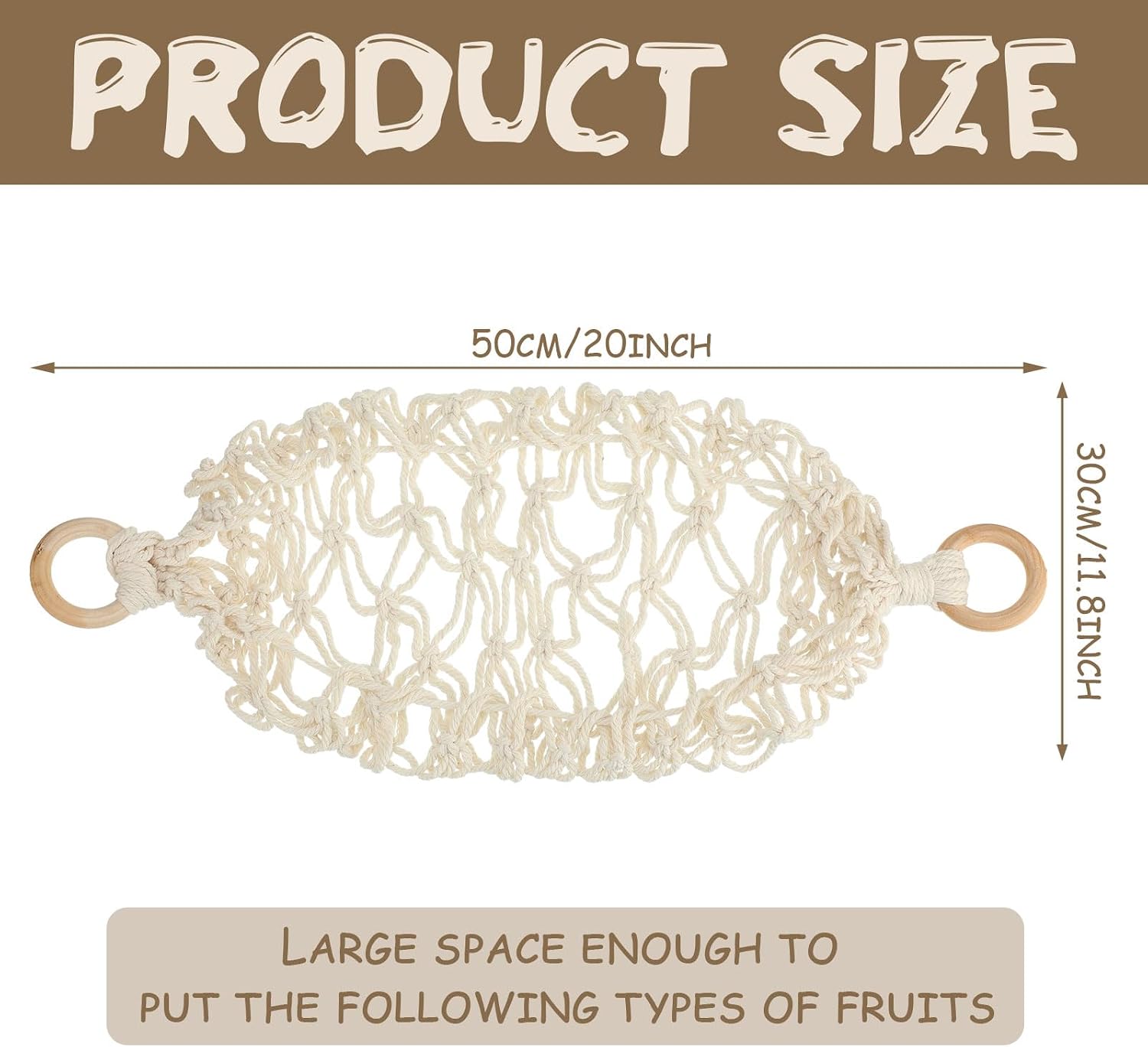 Xuhal 2 Pcs Large Fruit Hammock Macrame 12 x 20 Inch, White, Novelty Style image 3