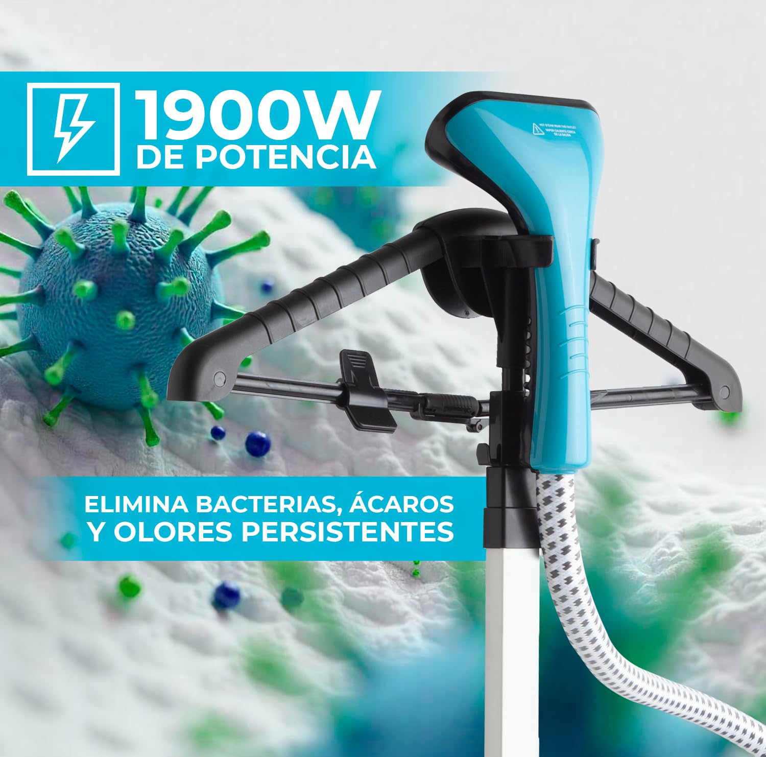SOGO Plancha Vertical Vapor para Ropa con Perchero y Estante Telescópico 1900W y Capacidad de 1,9L – Plancha Ropa, Cortinas, Telas para Eliminar Arrugas - Plancha Vapor con Cepillo, Percha y Guante
