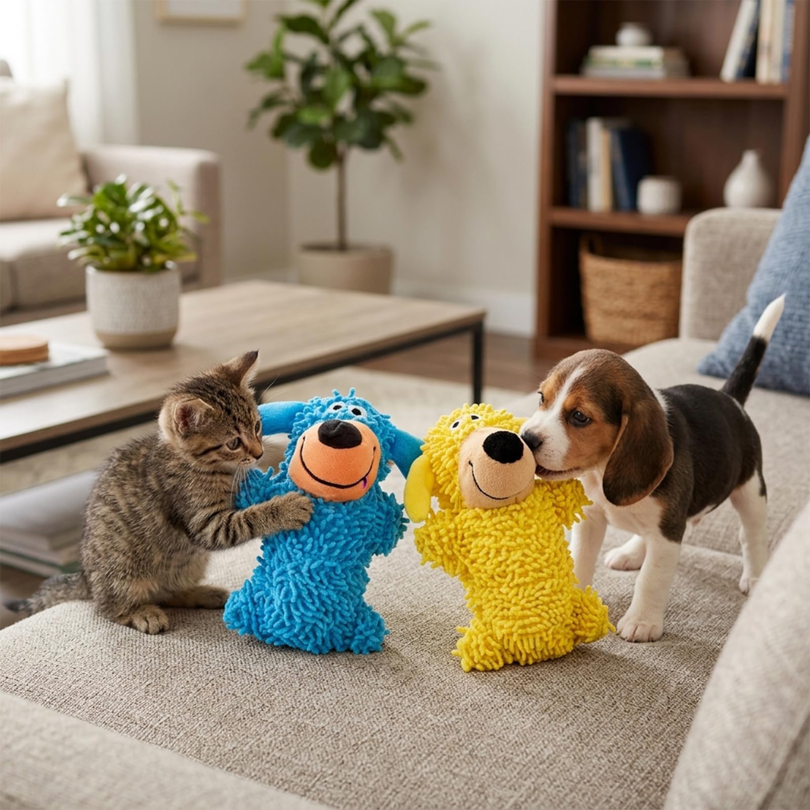 2 Stück Kicherndes Zahnreinigungsspielzeug In Hundefarben Hundespielzeug, 15 x 10 cm, Unzerstörbares Kauspielzeug für Kleine Hunde, Robuster Begleiter zur Beschäftigung von Welpen und Katzen