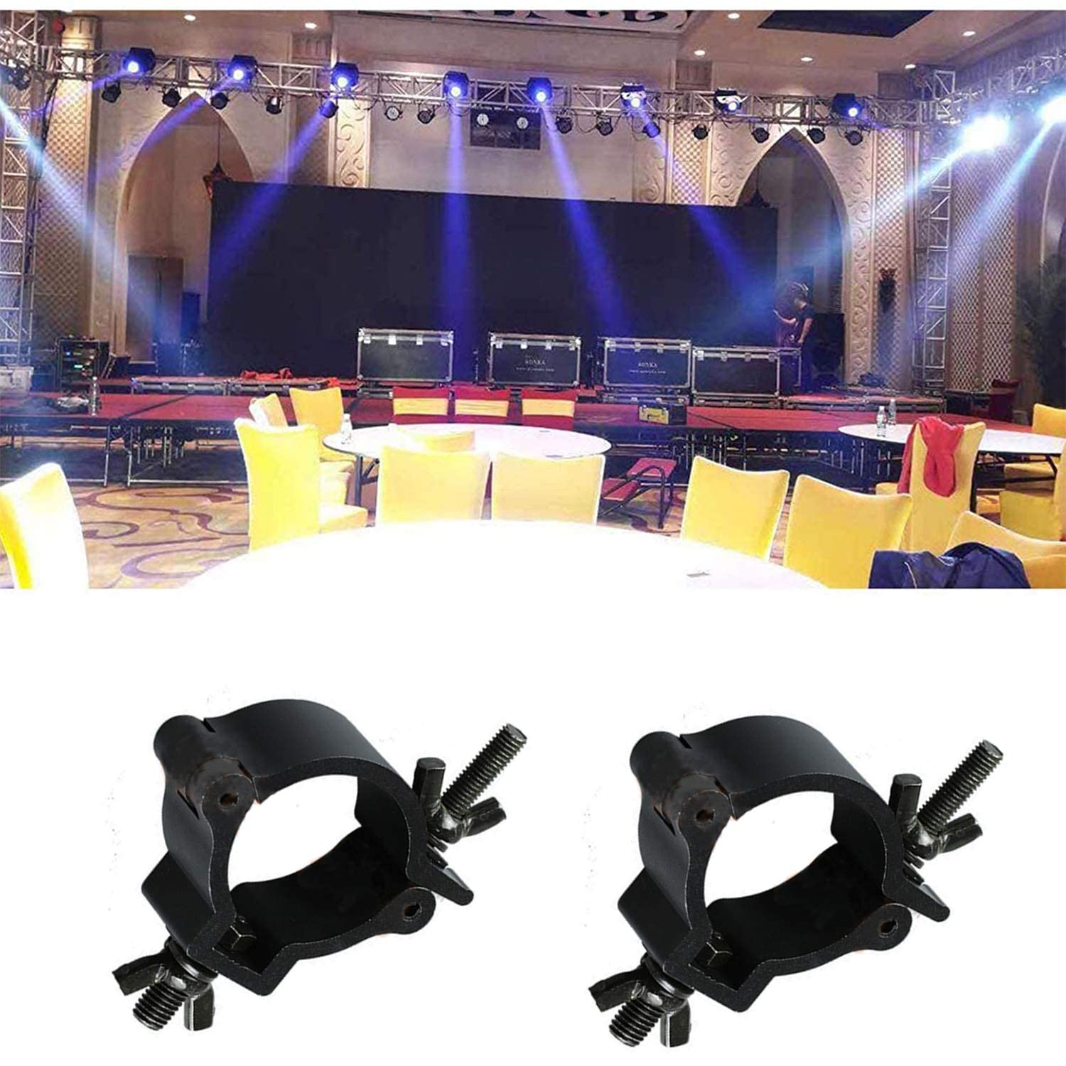 2 Pezzi Truss Clamp(48-51mm), Morsetto da palcoscenico in finitura di lega di alluminio, Montare Morsetti Luce della fase Lega di alluminio Hook Heavy Duty 100KG per Agganciare Teste Mobili LED