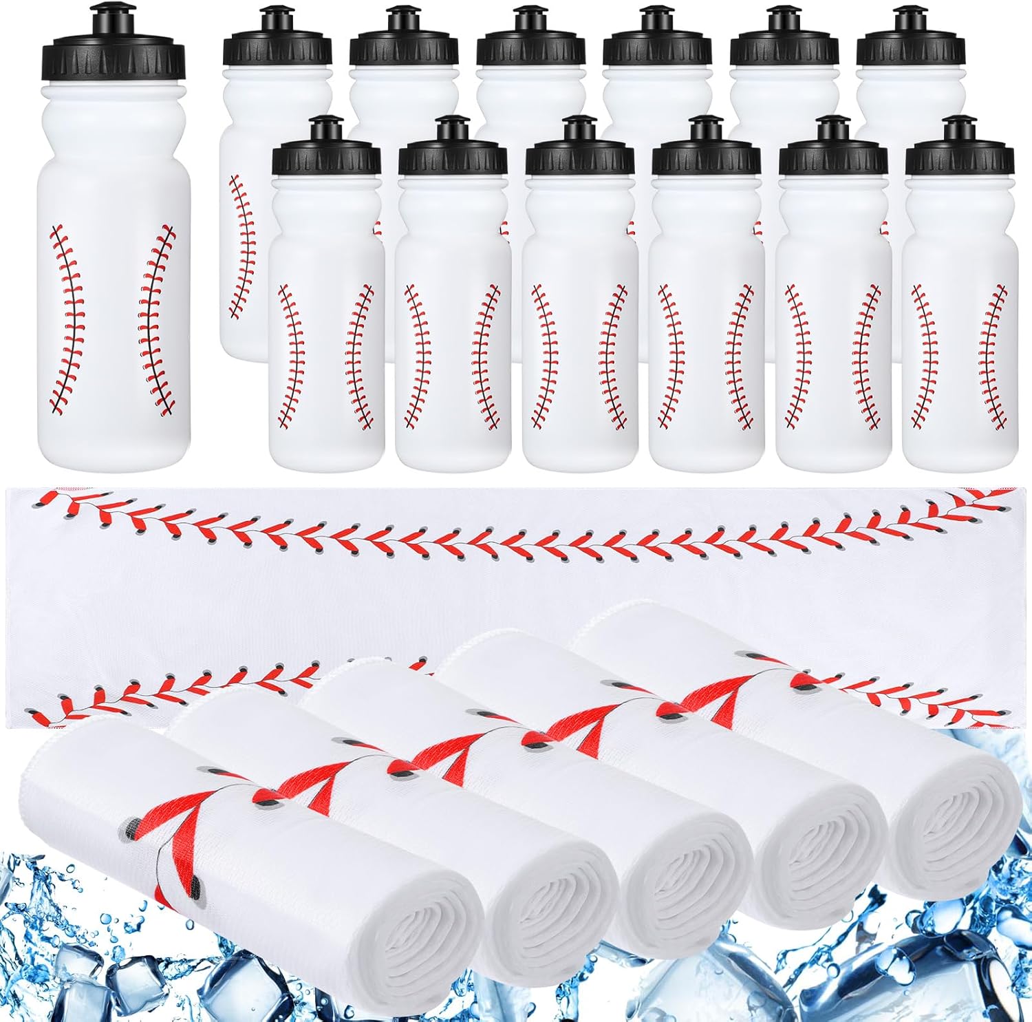 24 Pcs Sport Party Favors Include 12 Pcs 20 oz Plastic Soccer Football Basketball Water Bottles Bulk 12 Pcs 40"x12" Softball Baseball Cooling Towels for Soccer Sport Team Gift