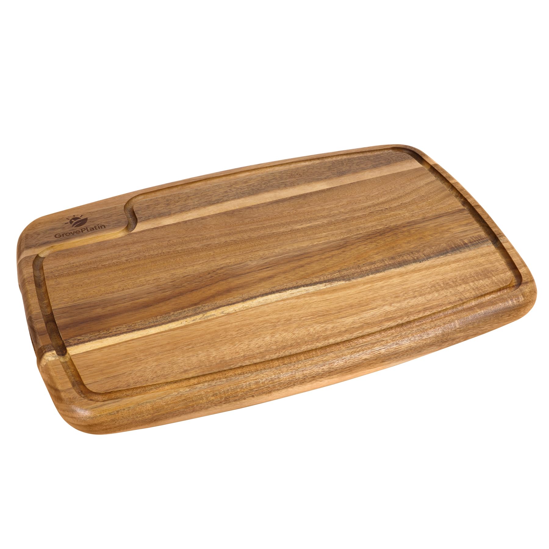 Wendbares Schneidebrett aus Akazienholz – Vorderseite mit Saftrille zum Schneiden, Rückseite als Servier- & Steakbrett mit flacher Mulde – 48x32 cm, rutschfest, lebensmittelecht