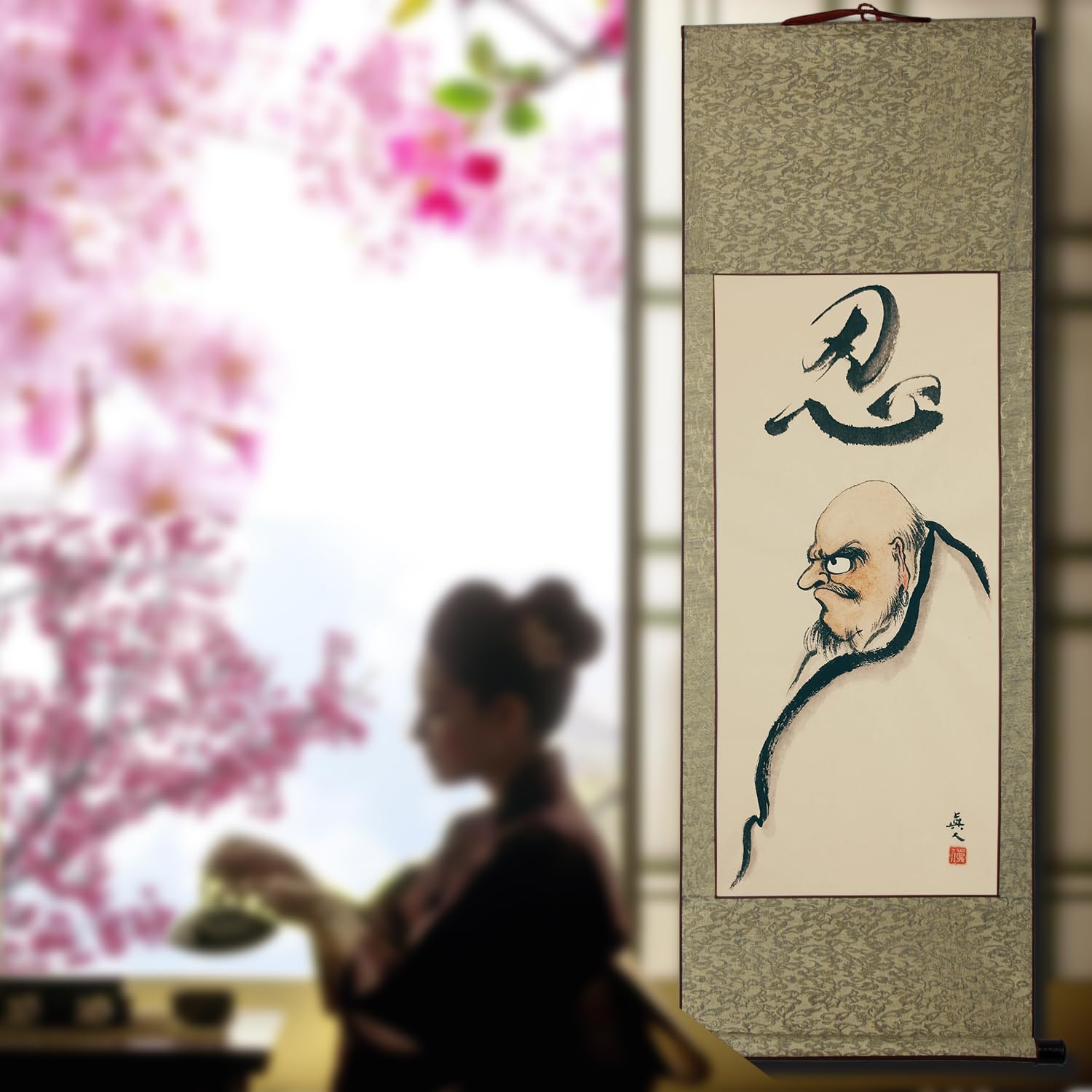 Amazon｜画家手描き 掛け軸 超お得 仏画 水墨画 菩提だるま ダルマ祖師