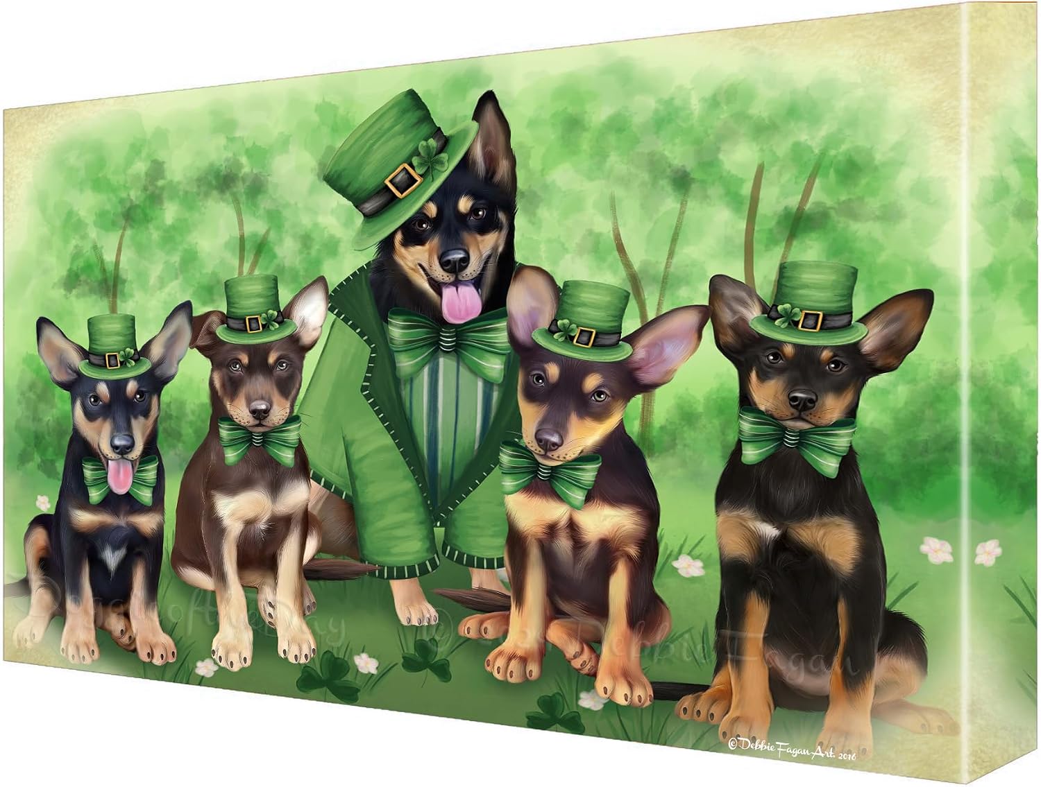 Doggie of the Day Irish Family with Australian Kelpie Dogs Canvas Wall Art - Premium Quality Ready to Hang Room Decor - Flat Rolled 11" x 14"