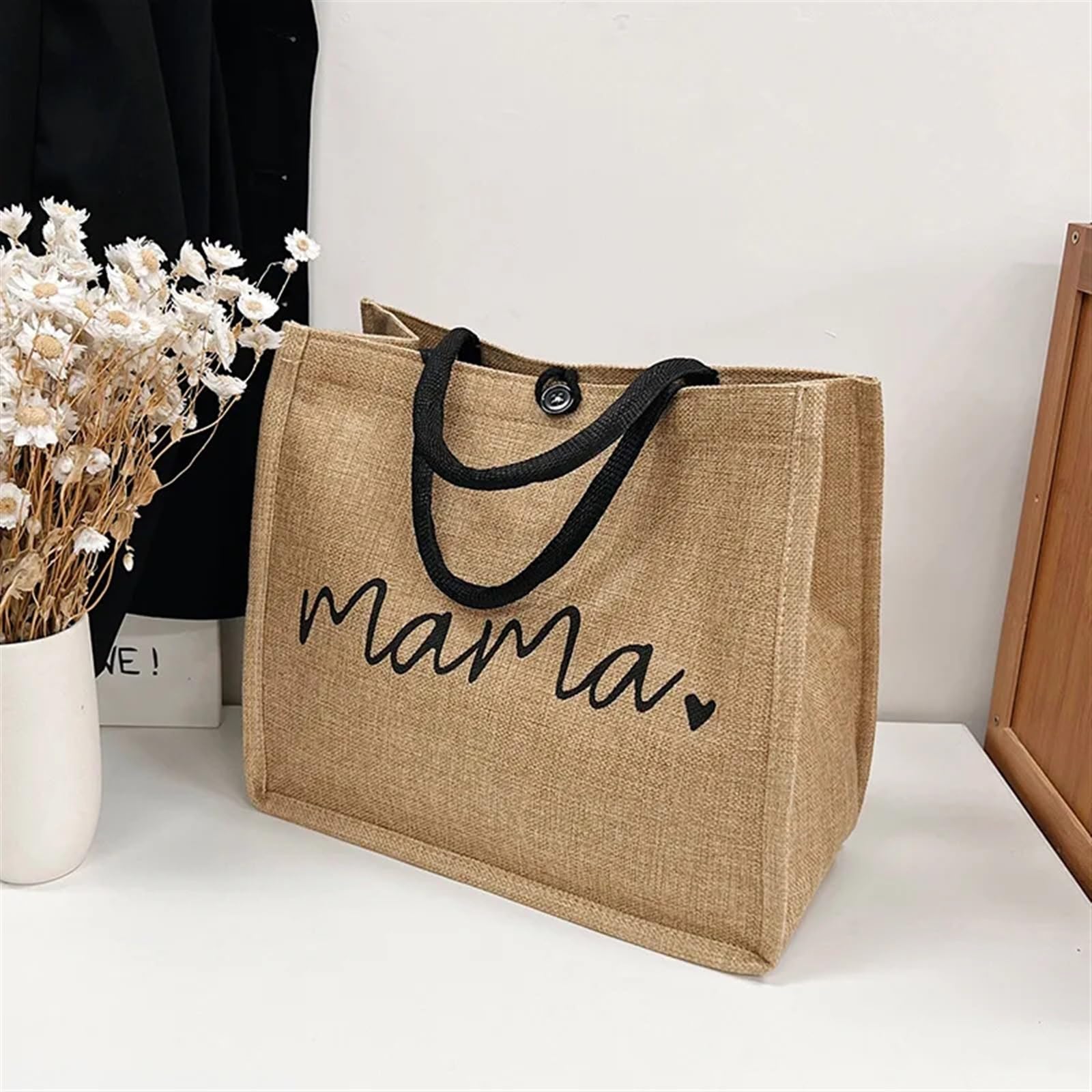 Borsa tote in juta, Borsa tote in iuta marrone grande da donna in lino for lo shopping a spalla for affari, lavoro, viaggi