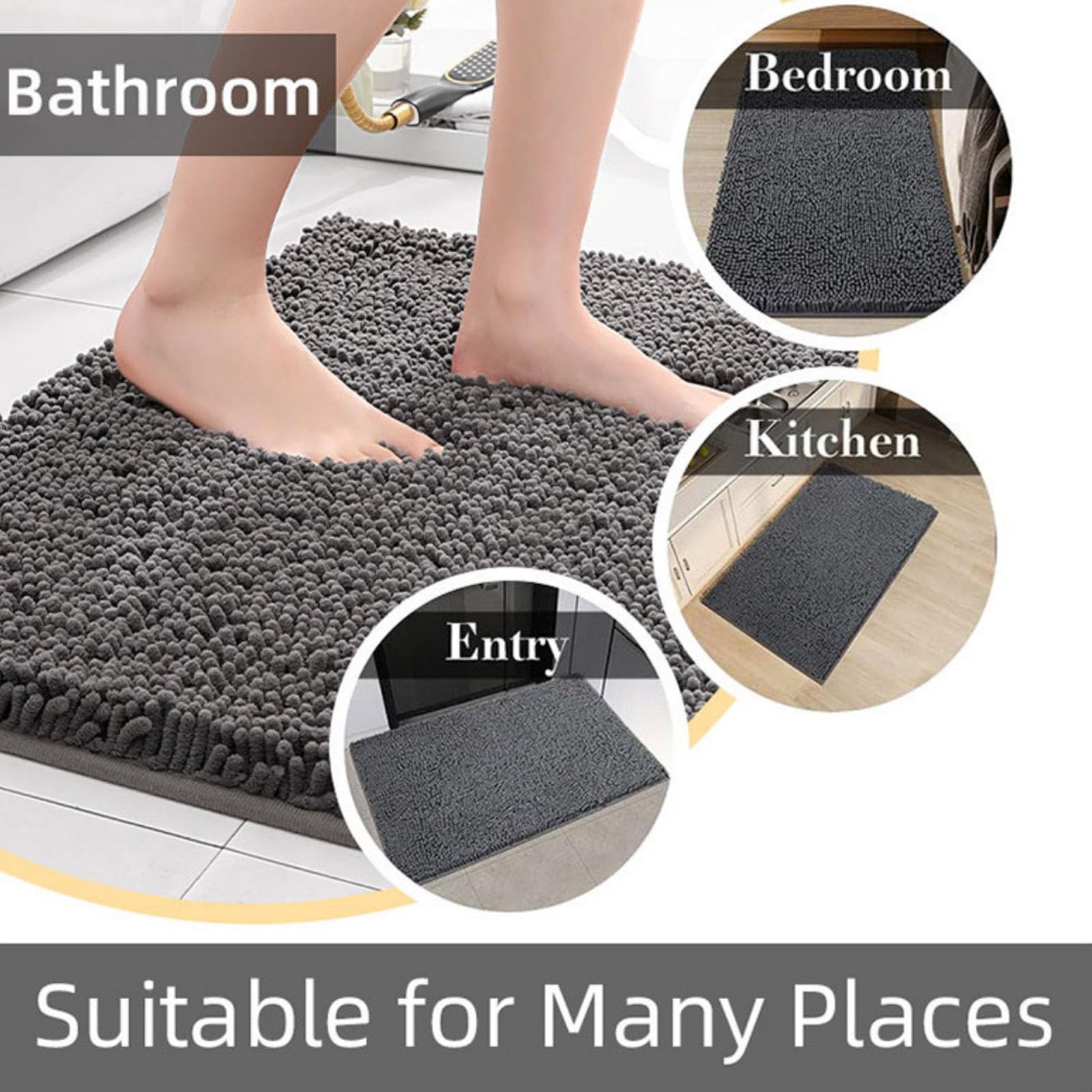 Sa Green Tapis de bain chenille doux, antidérapant et lavable avec revers en TPR idéal pour la décoration d'intérieur, la douche et une utilisation en intérieur 80 x 120 cm