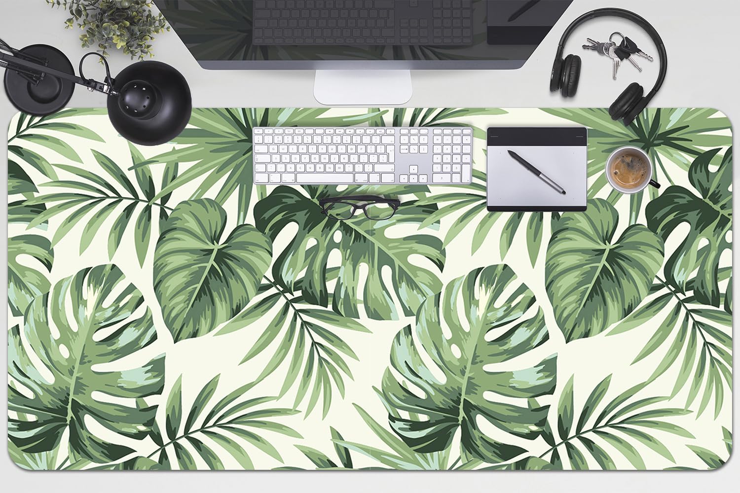 Tappetino da Scrivania 100x50 cm Protezione e Decorazione in Vinile PVC Antiscivolo Impermeabile Facile da Pulire Superficie Protettiva per Ufficio e Casa - Motivo tropicale