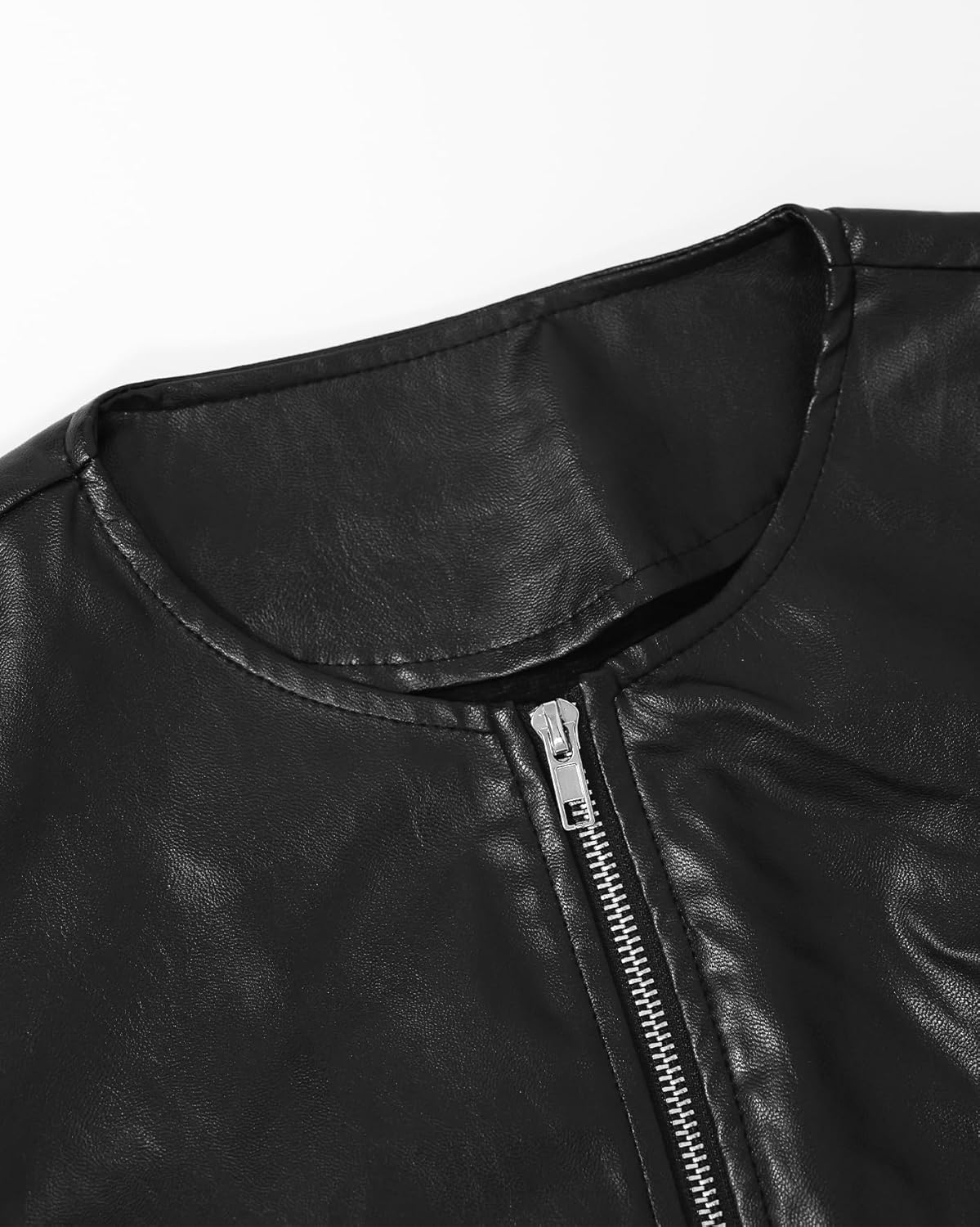 Kedera Womens Faux Leather Jacket Zip Up Puff Sleeve Peplum Coat Long Sleeve Jacket Crew Neck Crop Jacket Outwear - Image 6