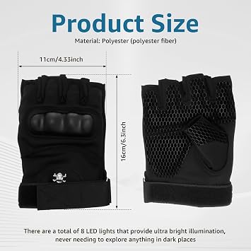 Pair LED Flashlight Gloves Hands Free Lighted Half Finger Gloves with 8 LEDs for Men Fishing Running Camping Hiking Repairing