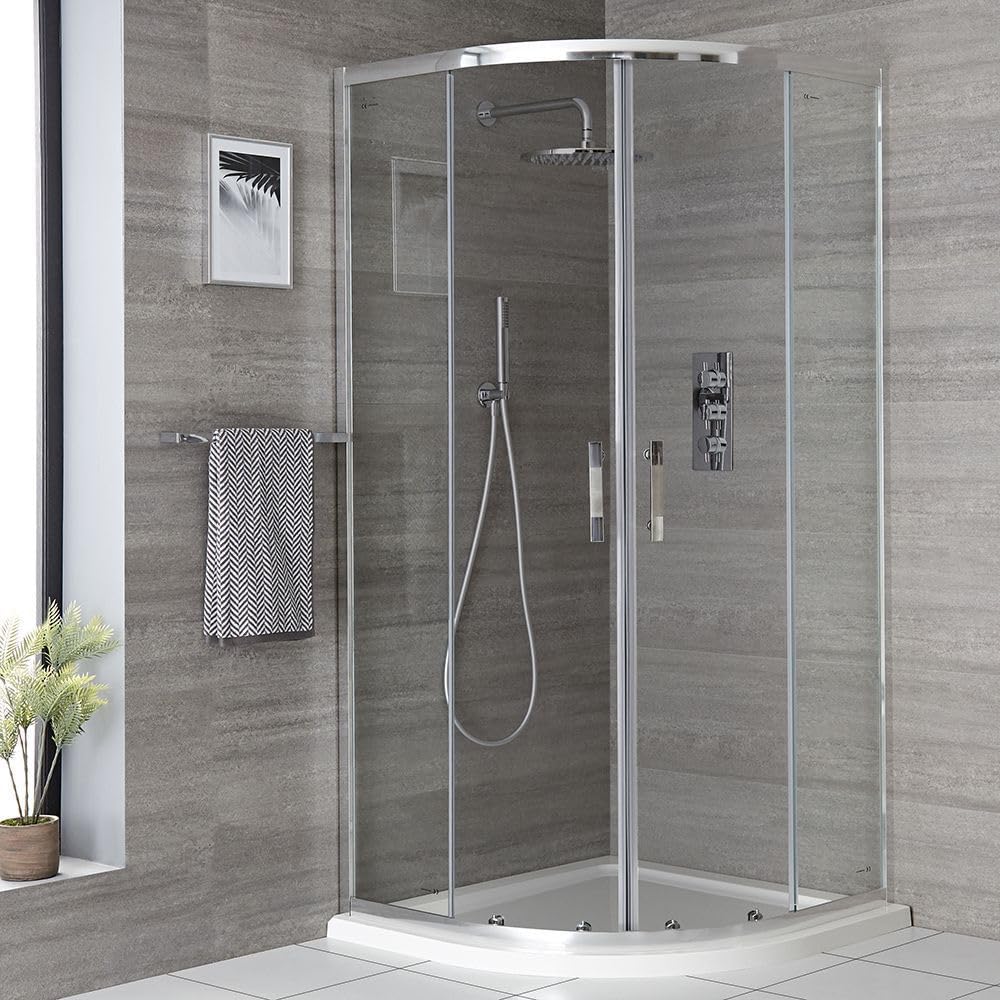 Milano Chrome Portland Reversible Quadrant Shower Enclosure With Anti Slip Tray - 900Mm X 900Mm