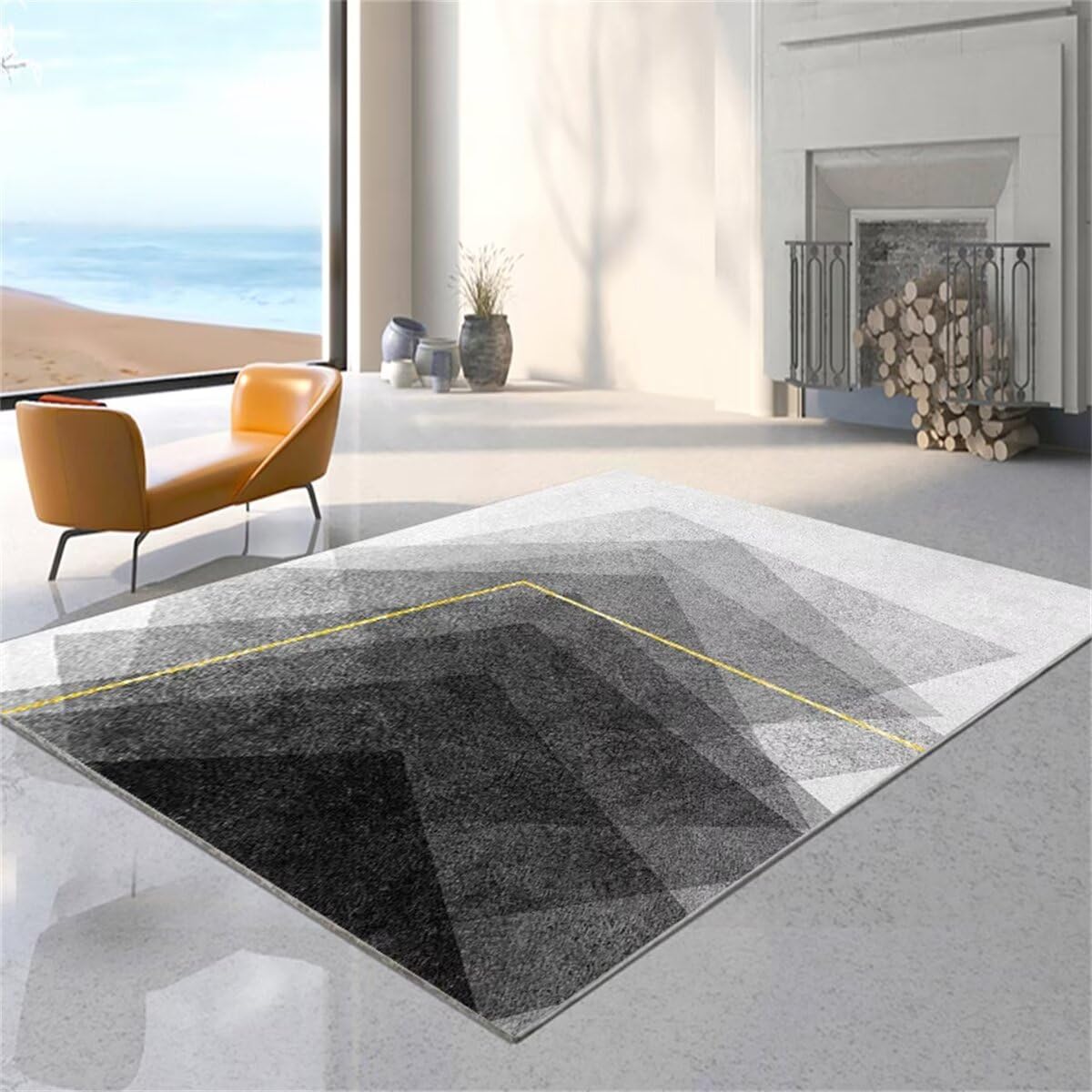 Tapis de salon lavable fini les taches design géométrique gris 200x260