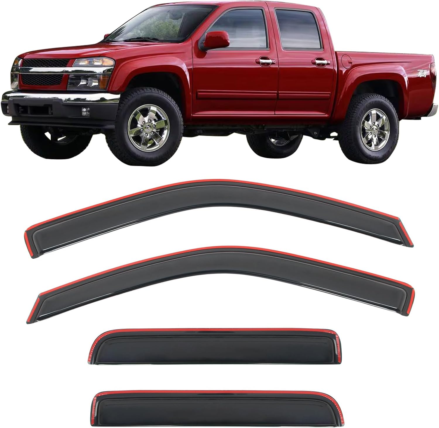 IKON MOTORSPORTS in Channel Window Visors Compatible with 2004-2012 Chevrolet Colorado & GMC Canyon Crew Cab, Acrylic Smoke/Tinted Rain Guards, Side Window Wind Deflectors 4PCS
