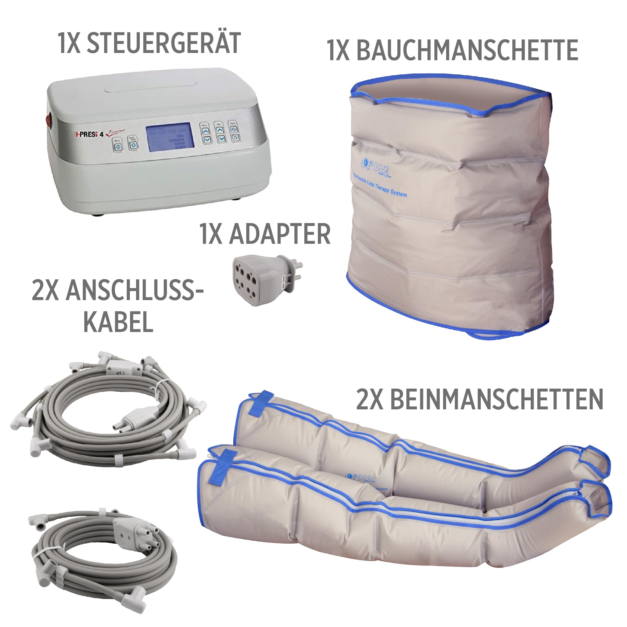 I-press4 premium Lymphdrainage-gerät Größe M für Beine und Bauch 5 Programme Speicherfunktion Medizinisches Gerät für Heimanwendung und Physiotherapie -*##