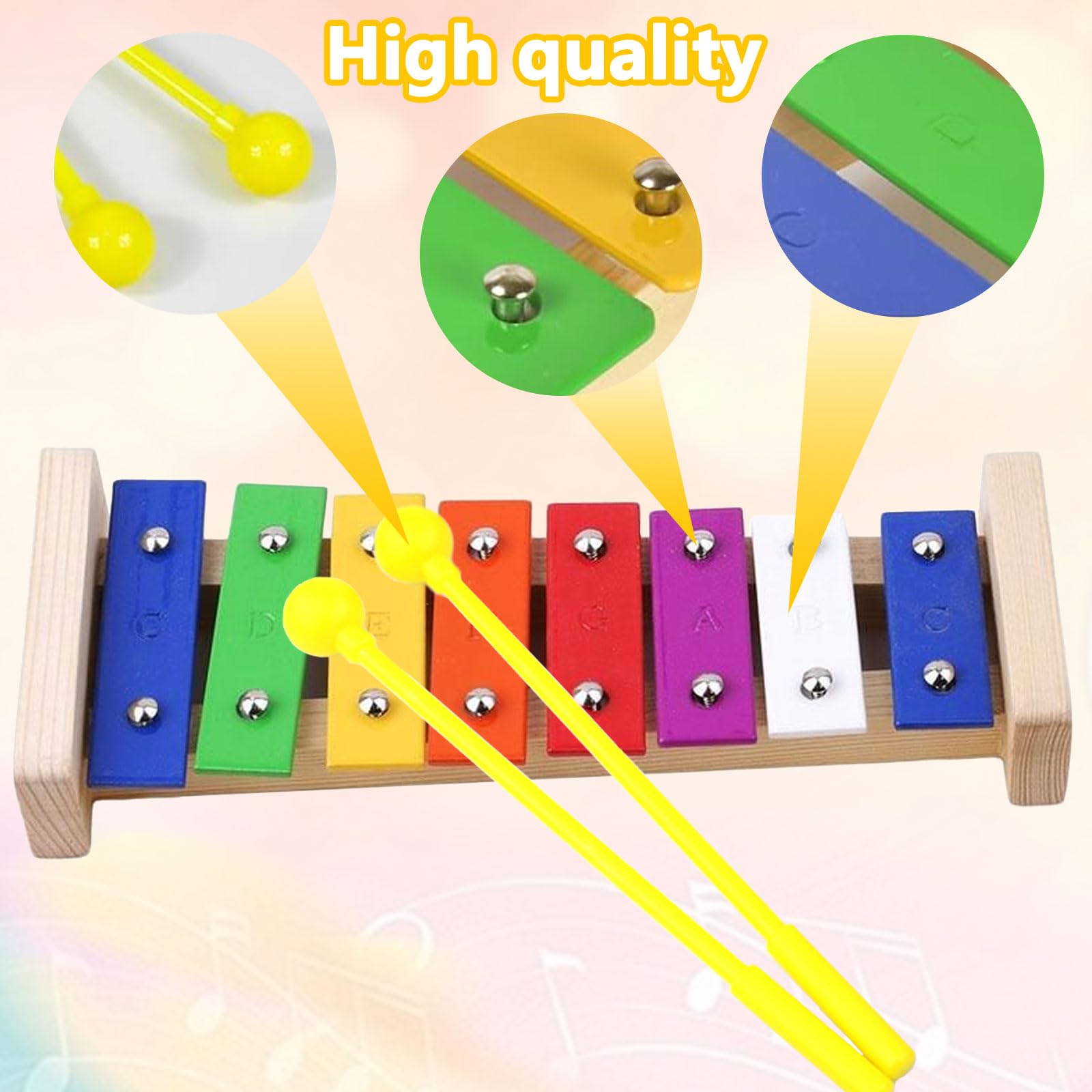 Goviox Xilofono In Legno Per Bambini - 8 Note Colorate, Giocattolo Musicale Educativo Per 1-4 Anni