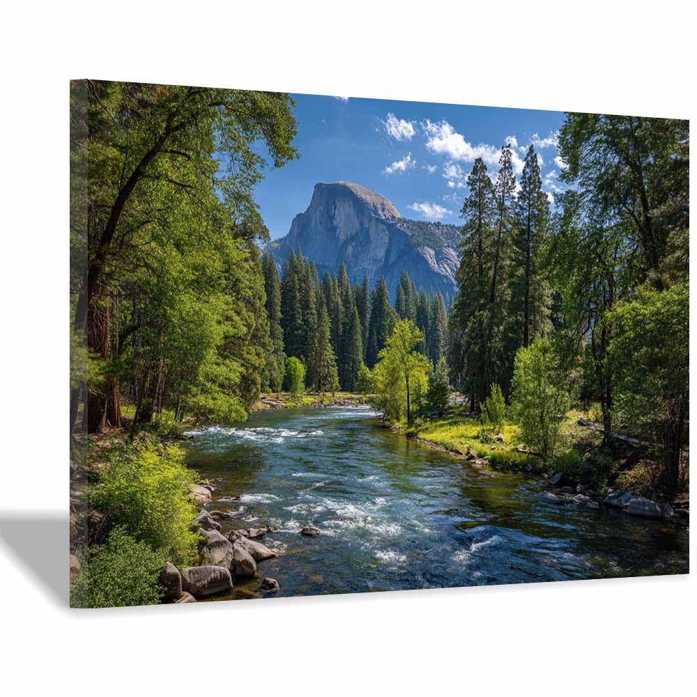 Huyeei Blue Canvas Print Wall Art Yueshan Creek Modern Nature Landscape Poster, For Living Room, Bedroom,Corridor Office Room Decoretc.(Blue)-60X80cm Framed