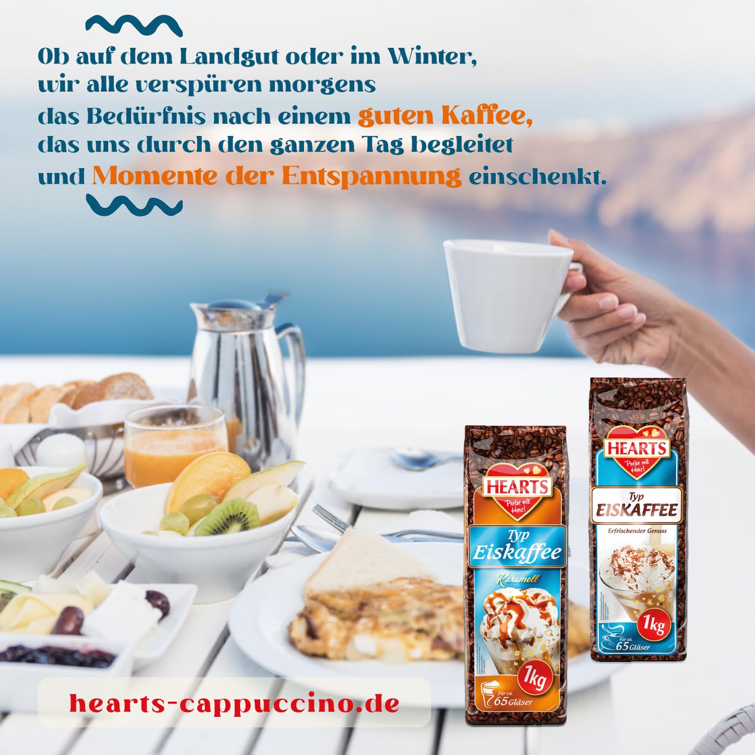 HEARTS kawa mrożona w proszku 20 x 1 kg, korzystne opakowanie idealne dla klientów biznesowych – zmielona kawa na lato, szybkie przygotowanie, Ice Coffee Frappe Art, letni napój z orzeźwiającą