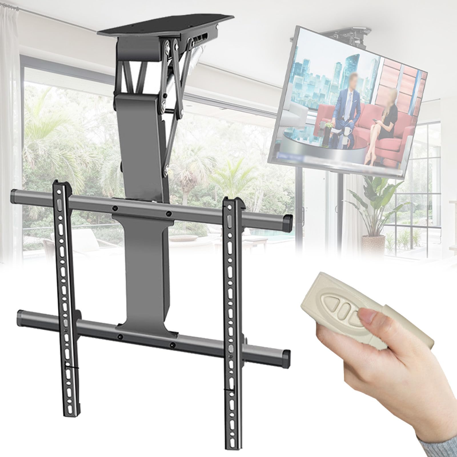 Soporte de techo motorizado con control remoto para televisores de pantalla plana, ángulo ajustable y capacidad de montaje en pared