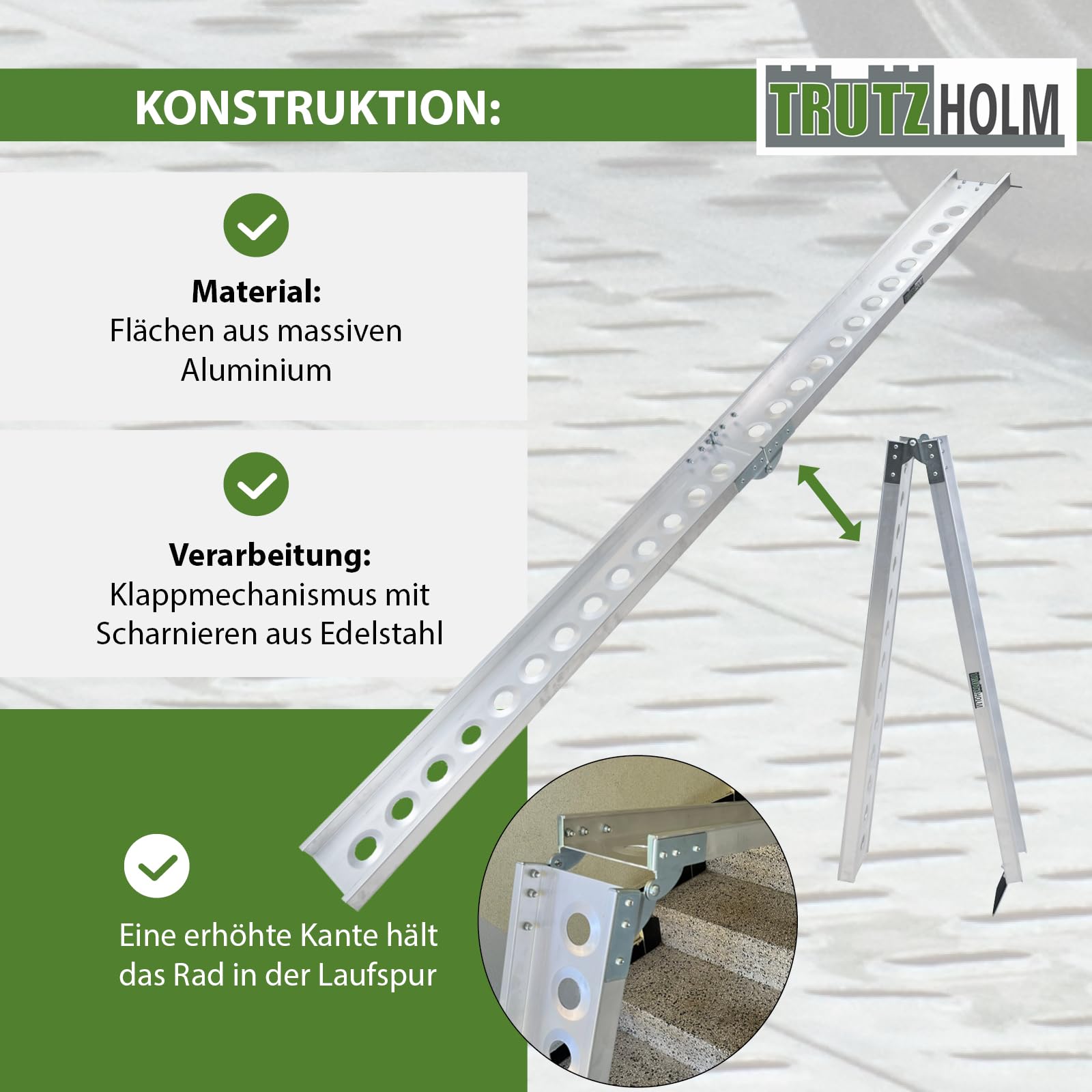 TRUTZHOLM Auffahrschiene klappbar 240 cm Tragkraft 50 kg Alu grau gelocht Fahrradrampe Rampe
