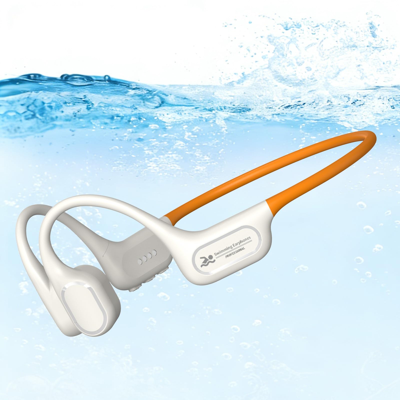 Photo 1 of Soft Liquid Silicone Bone Conduction Swimming Headphones Underwater,IPX8 Waterproof Earbuds,Open Ear Swim Headphone with Skin-Friendly Silicone/Built-in 32G MP3-Player Earphones for Swim-Beige Orange