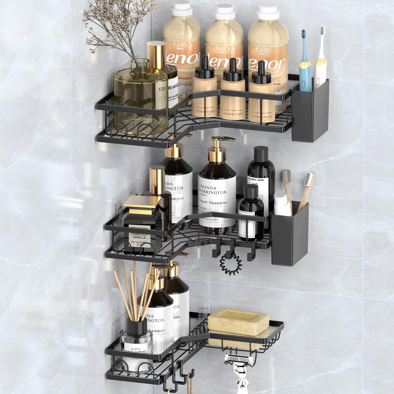 Rangement salle de bain adhésif sans trou : porte gel douche inoxydable robuste pour carrelage