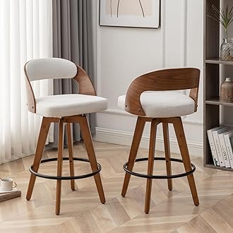 Barstools Set of 2,Counter Height Bar Stools for Kitchen Island,26.8 Inch Modern Upholstered Bar Chair, Swivel Counter Stools with Wood Back and Bamboo Legs (Beige-Fabric)