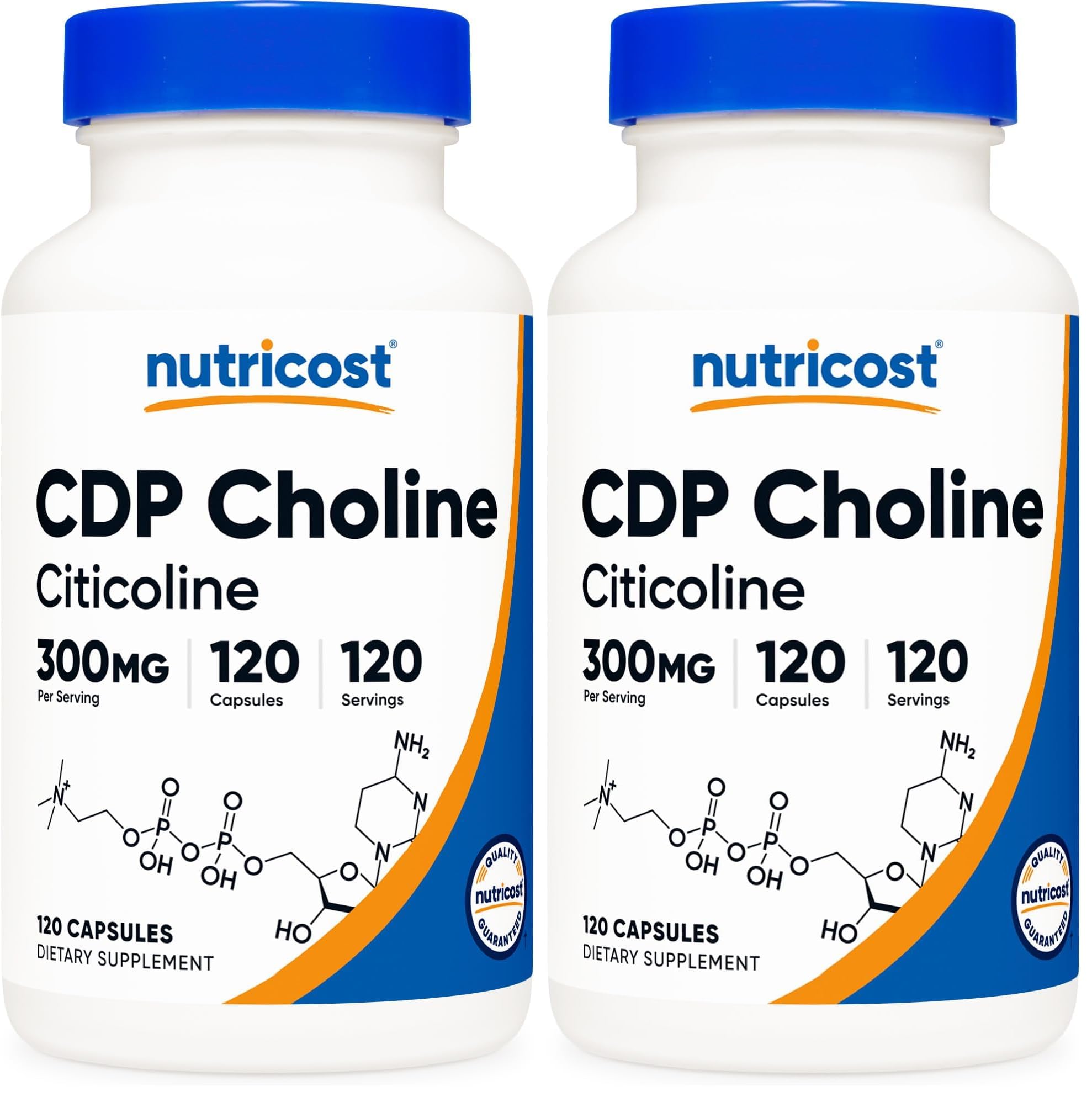 Nutricost CDP Choline (Citicoline) 300mg, 120 Vegetarian Capsules, GMO-Free (Pack of 2) 120 Count (Pack of 2)