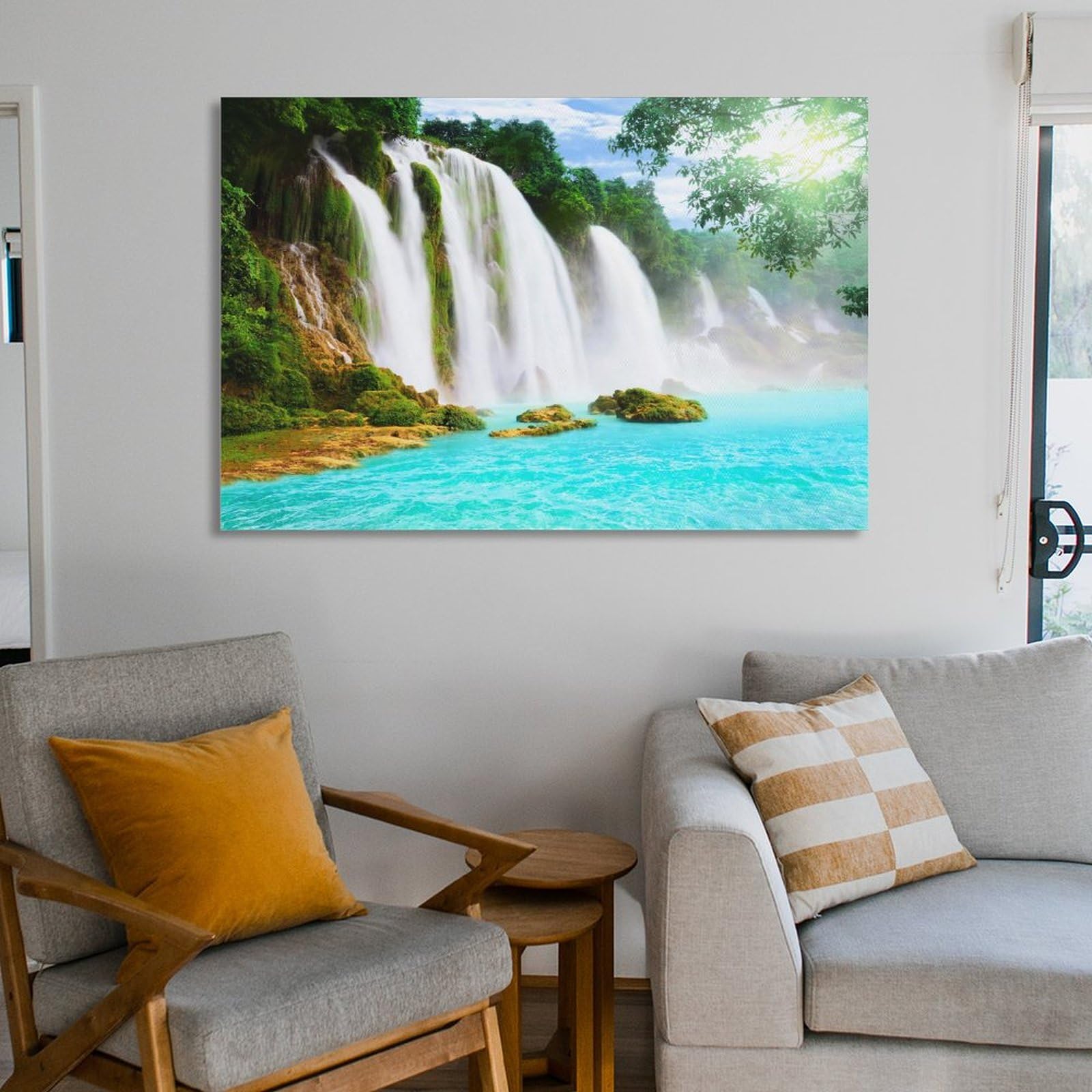 額縁付き】油絵 c.jackson 森林 川 風景 【壁掛け可能】 額縁