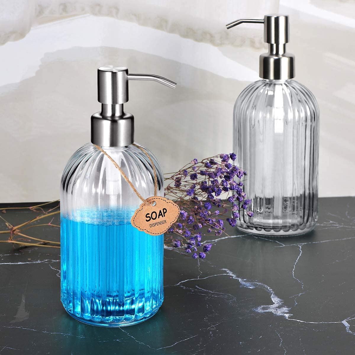 Luxansa Pack of 4 Glass Liquid Soap Dispenser Bottle with Pump Refillable Liquid Handwash Dispenser, Lotion Bath Dispensers, Liquid Hand Dispenser for Bathroom Accessories & Kitchen