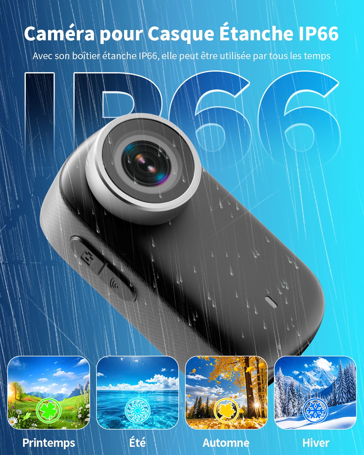 Caméra Sport 4K WiFi, 64GB Mini Caméra Cam, 150° Caméra d'action avec Écran Caméras Corporelles Vlog Camera Sportive Caméscope de Casque Moto Multifonction Accessoires