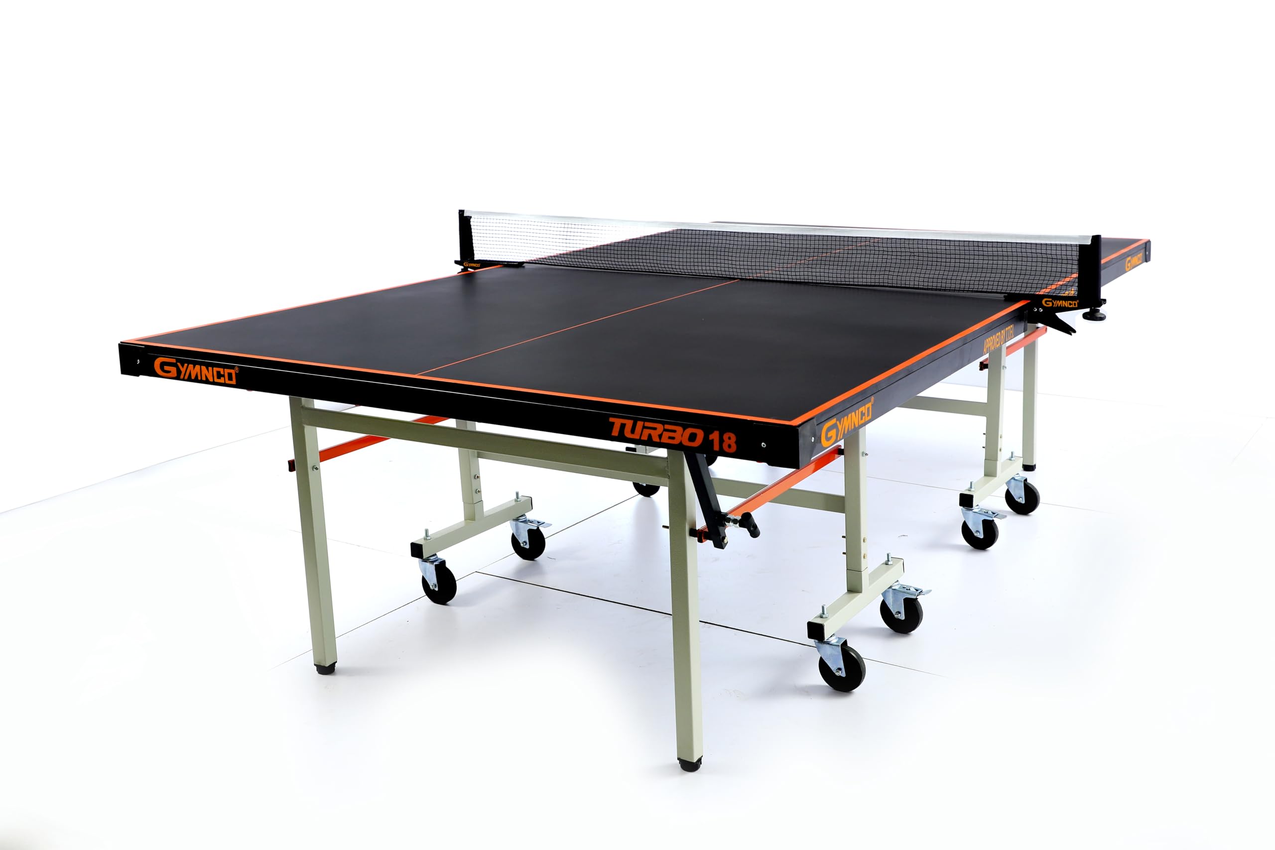 GYMNCO Turbo 19MM TT Table with 100 MM Wheel (19 mm Laminated Compressed with Free TT Table Cover + 2 TT Racket & Balls), Black Top Top 19MM (UV Coated High Technology Board for High Speed)-picture-18