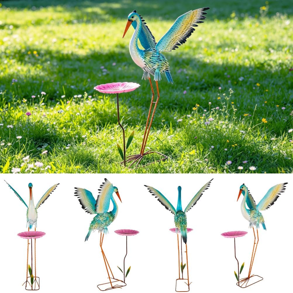 39" Garden Statue Extra Large Heron Sculpture Lawn Ornament Outdoor Decor for Backyard Metal Yard Art with 3 U-Stakes Bird Lover Gift