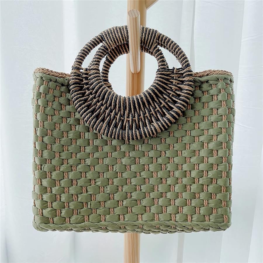 Amazon.com: QTKJ Women Summer Retro Straw Bag with Zip Hand