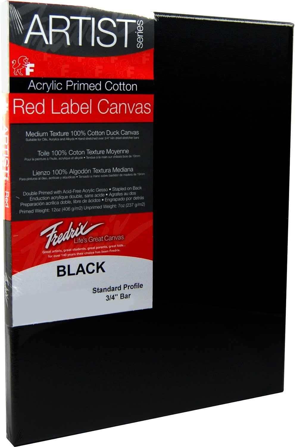 Fredrix Artist Red Label BLACK Stretched Canvas 11" x 14" Medium Weight 6 Pack