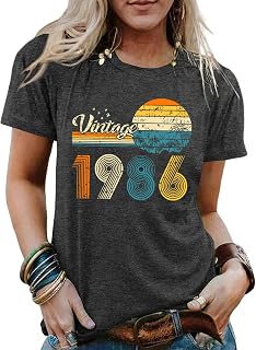 40th Birthday Gift Shirts for Women Vintage 1986 Shirts Retro Birthday Party Top Casual Short Sleeve Tee Tops - Amazon product rated Grade A