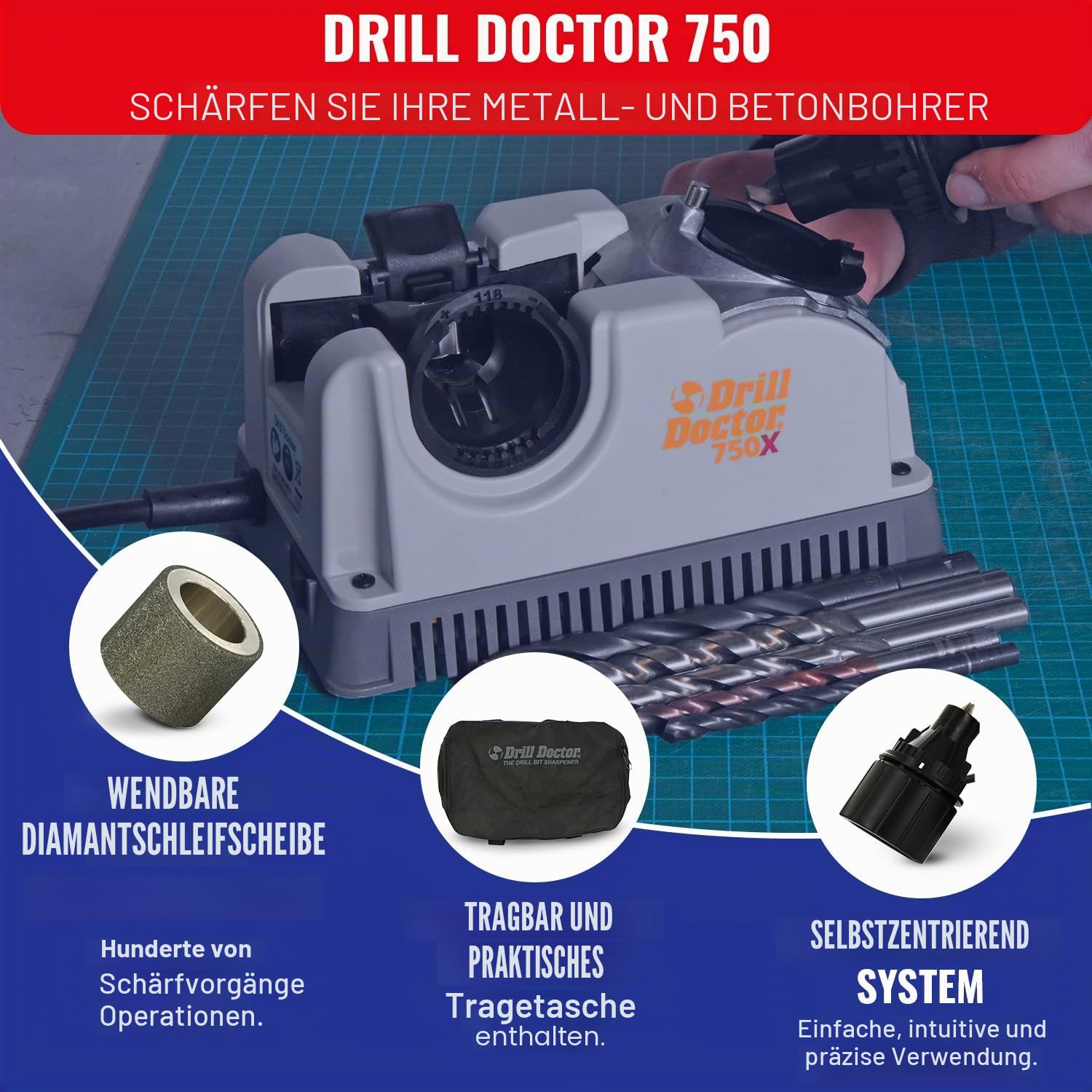 Tivoly Drill Doctor 750 – Bohrerschärfgerät (2,5 bis 19 mm, Spitze 118º und 135 Grad