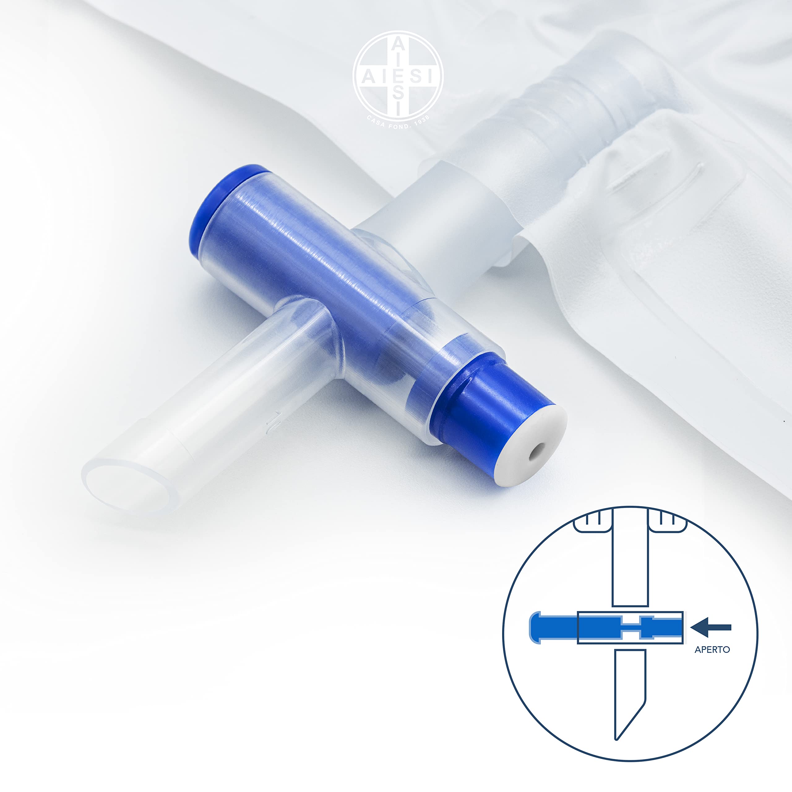 AIESI Bolsas de orina de piernas 750 ml tubo 30 cm con grifo de descarga cruzado válvula antirreflujo Paquete de 50 piezas