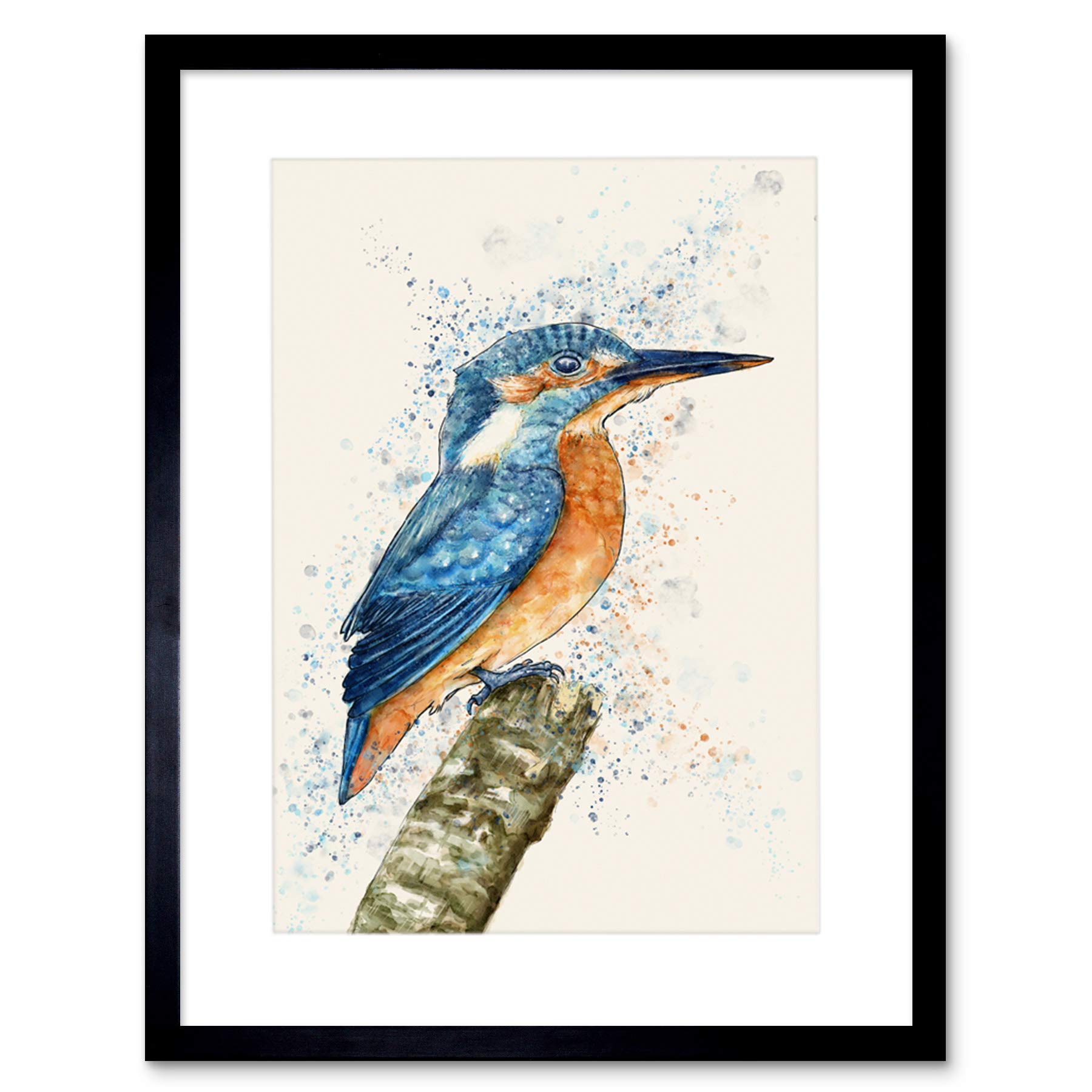 Wee Blue Coo Kingfisher Watercolour Framed Wall Art Print
