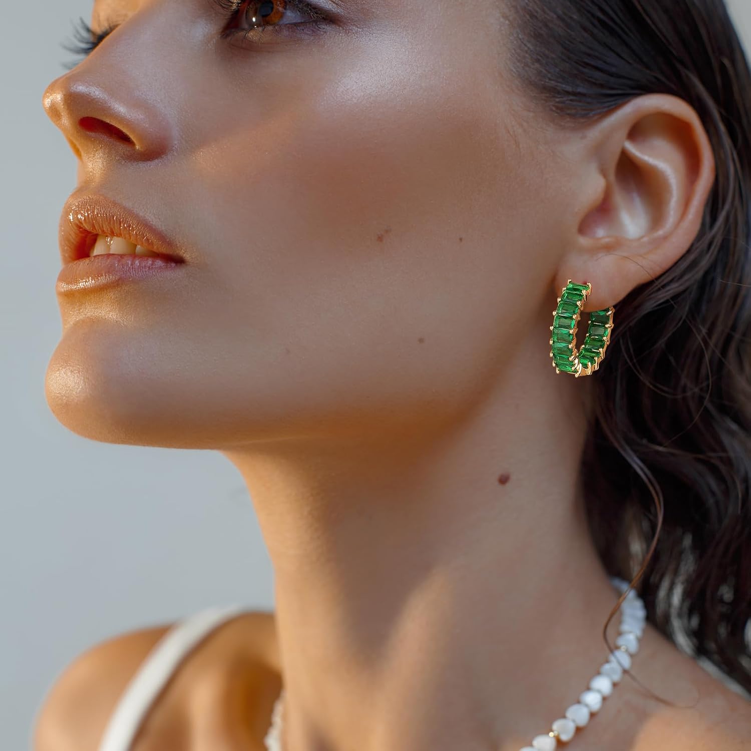 Lourny Crystal Hoop Earrings for Women, 18K Gold Plated Chunky CZ Hypoallergenic Trendy Lightweight Earring Multcolors Jewelry Gifts for Women - Image 2